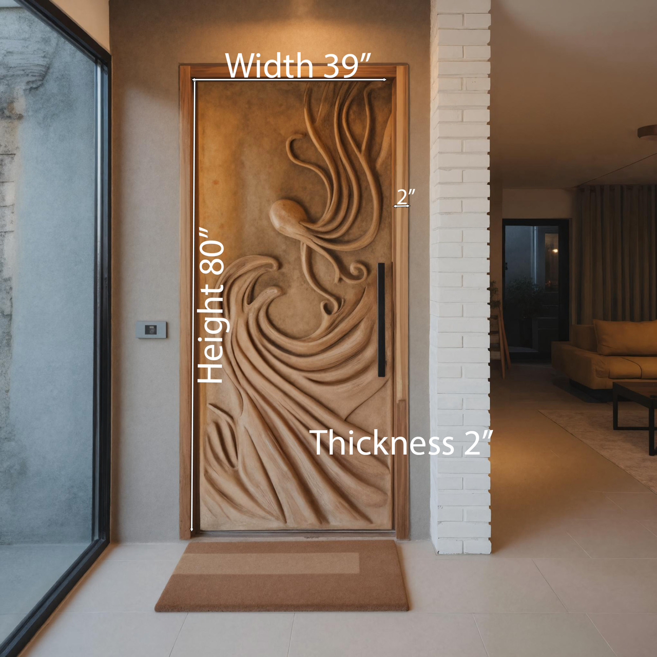 Artistic Carved Door with Water Wave And Octopus Design For Entrance And Front Door SITHHNDOR016