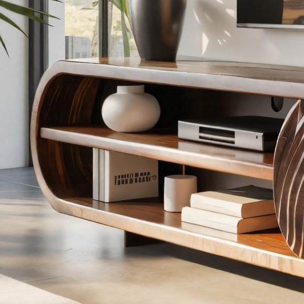 Modern Rounded Wood TV Stand With Sculpted Doors For Living Room SITHTTTVC009