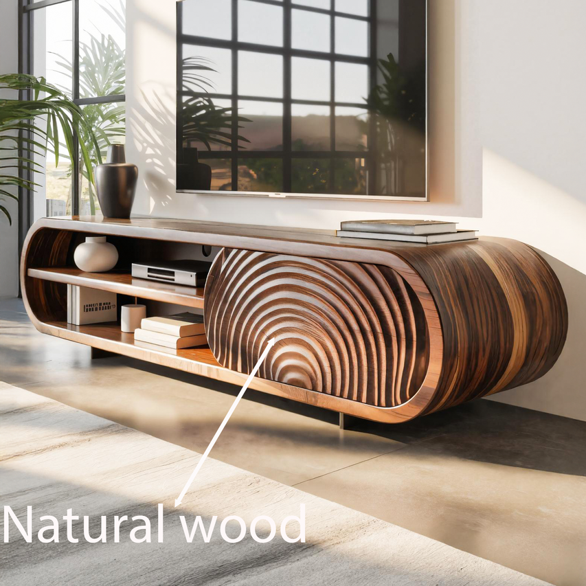 Modern Rounded Wood TV Stand With Sculpted Doors For Living Room SITHTTTVC009