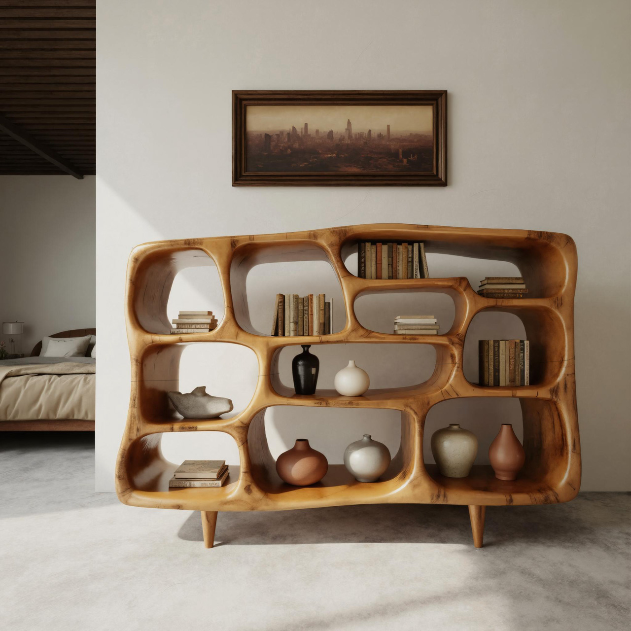Modern Organic Bookshelf With Open Shelves For Living Room Or Office SITHHNBS026