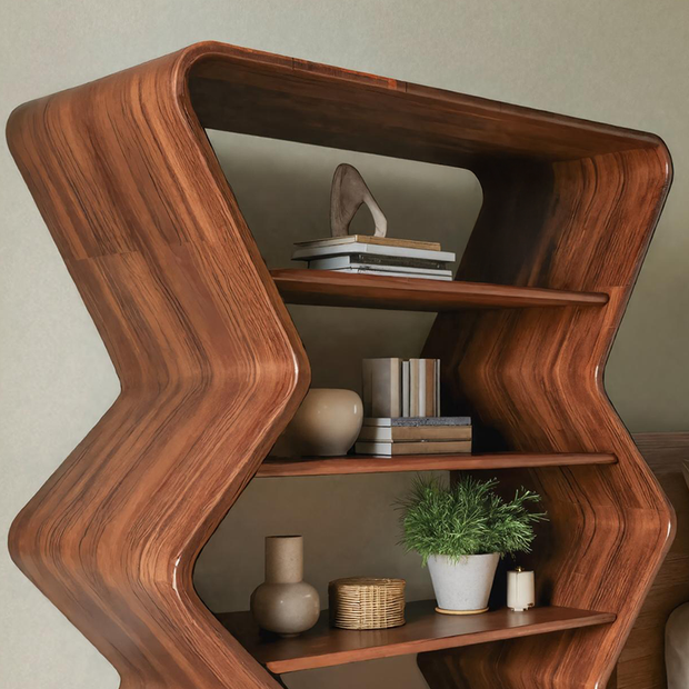 Modern Zigzag Wooden Bookshelf With Cabinet For Living Room Or Bedroom SITHTTBS015