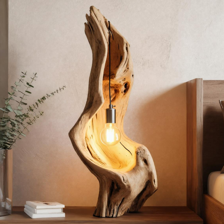 Rustic Driftwood Lamp With Exposed Bulb For Bedroom Or Living Room SITHTTLAM011