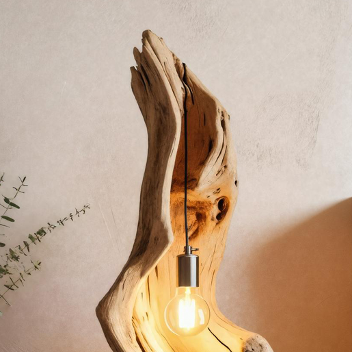 Rustic Driftwood Lamp With Exposed Bulb For Bedroom Or Living Room SITHTTLAM011