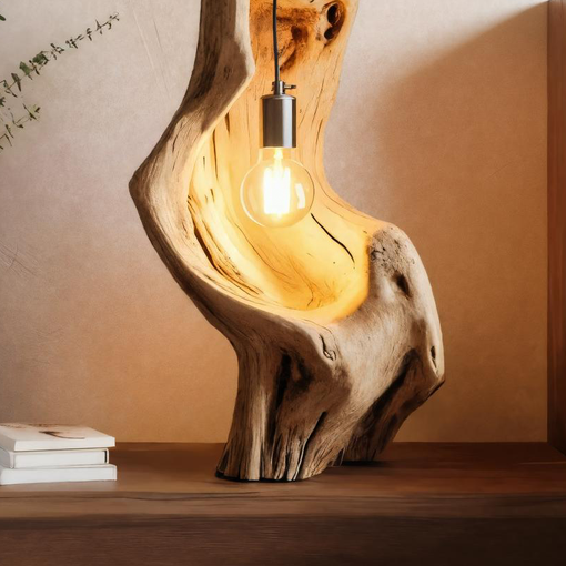 Rustic Driftwood Lamp With Exposed Bulb For Bedroom Or Living Room SITHTTLAM011