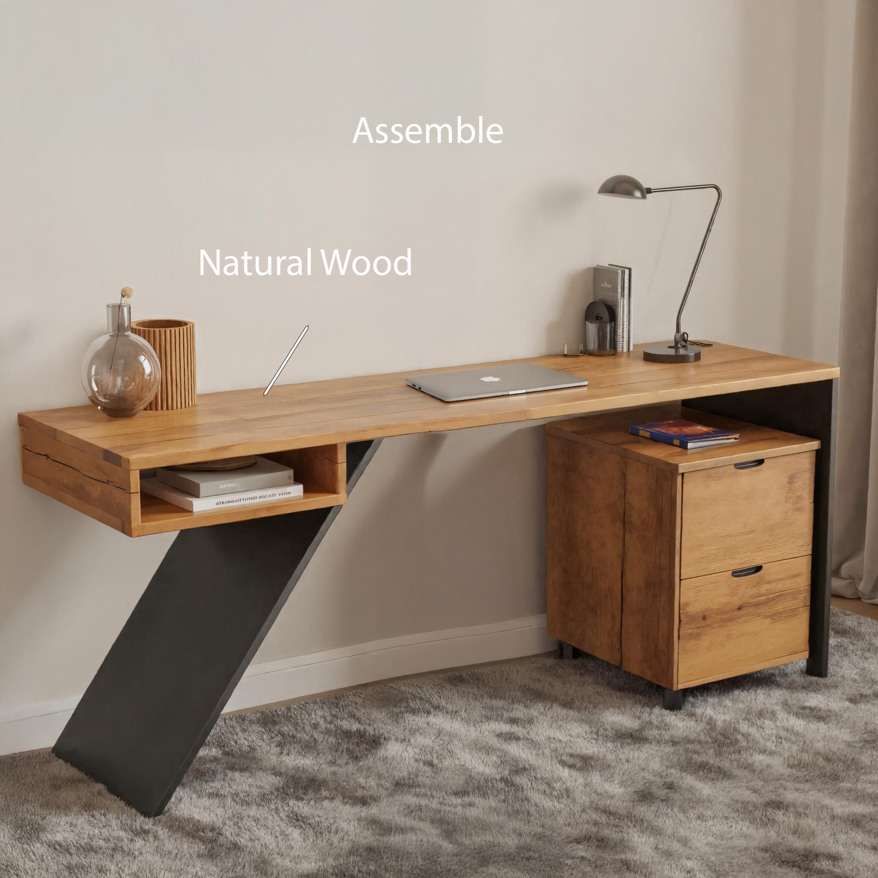 Modern Wood Desk With Storage Cabinet For Home Office Or Studio SITHHNDE022