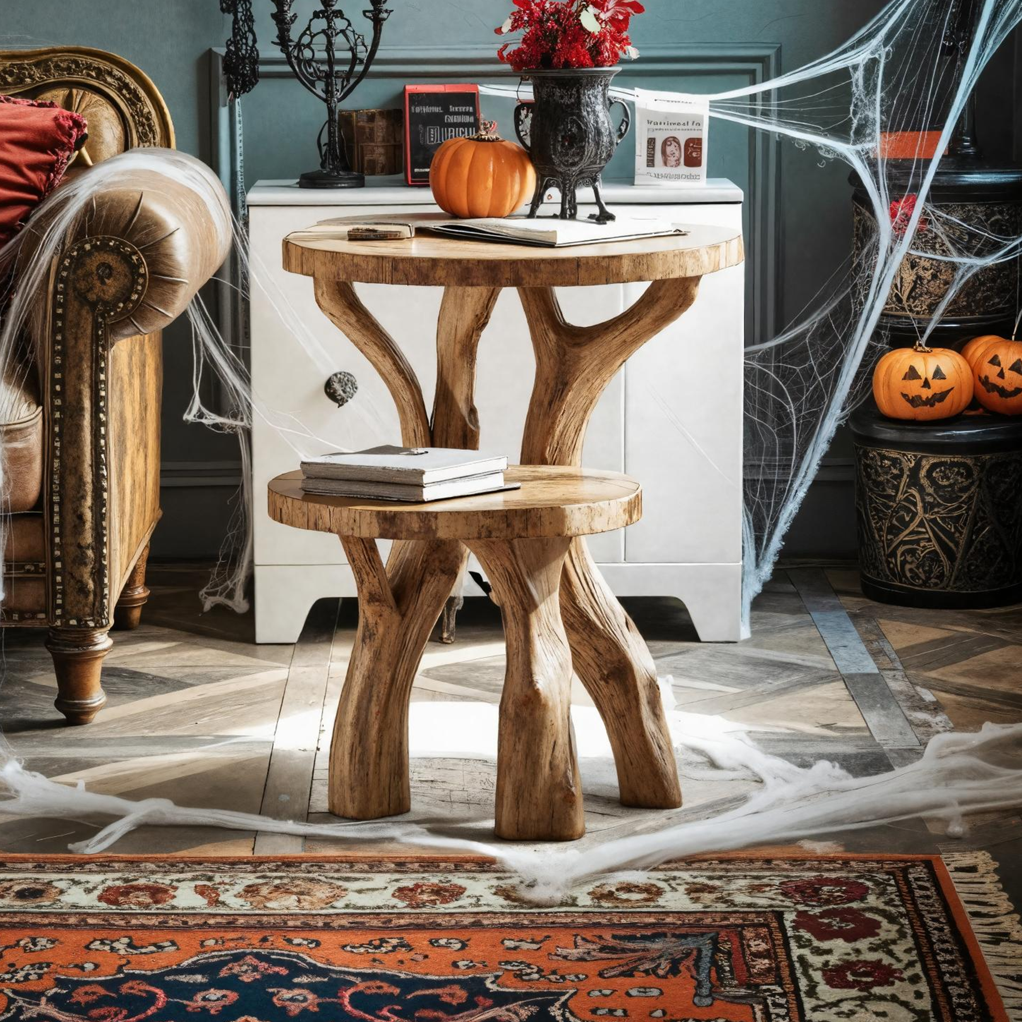 Farmhouse Wooden Live Edge End Table For Living Room Halloween Decor SILDTTNHEN001
