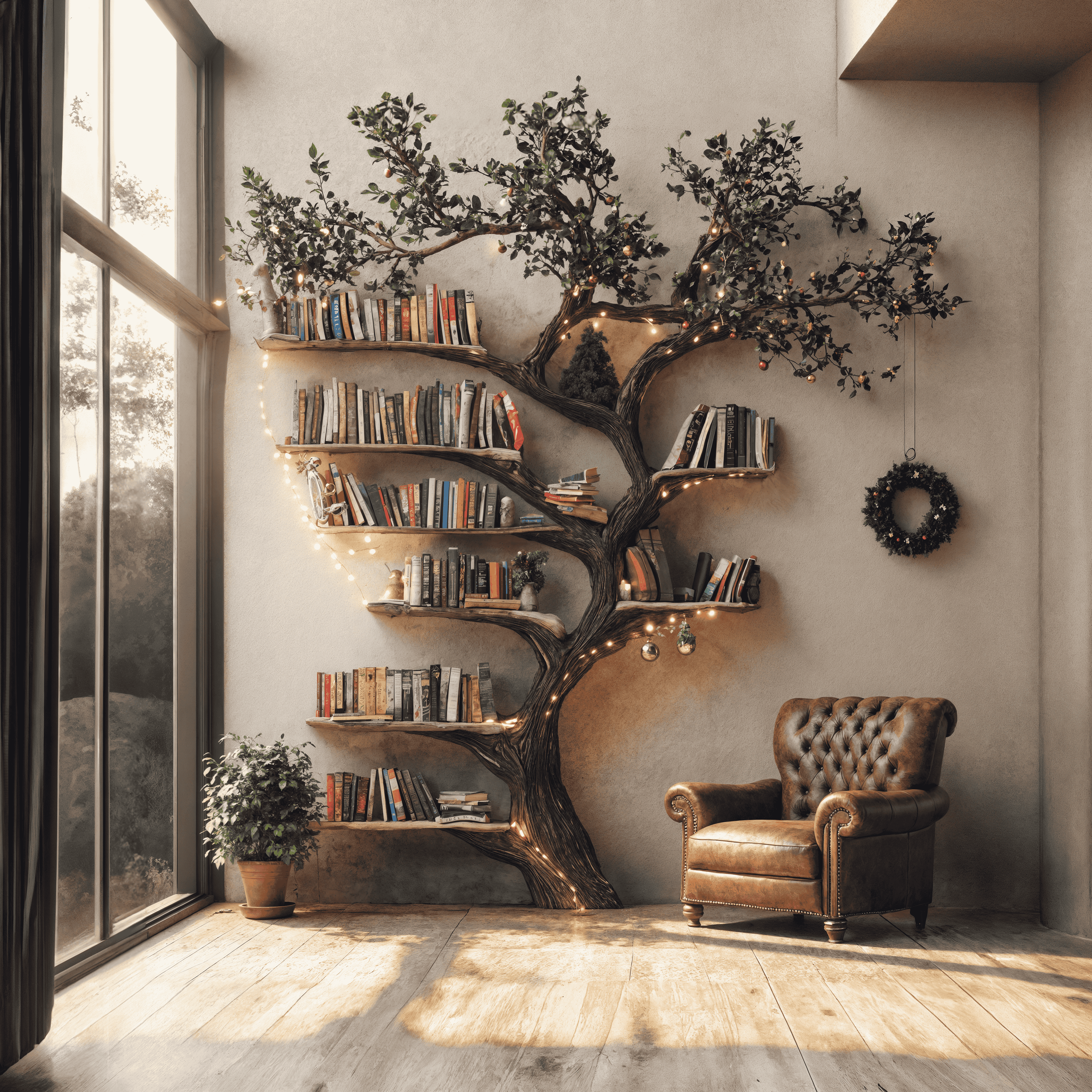 Black Tree Branch Bookshelf Wall Mount Mid Century SINLTB079