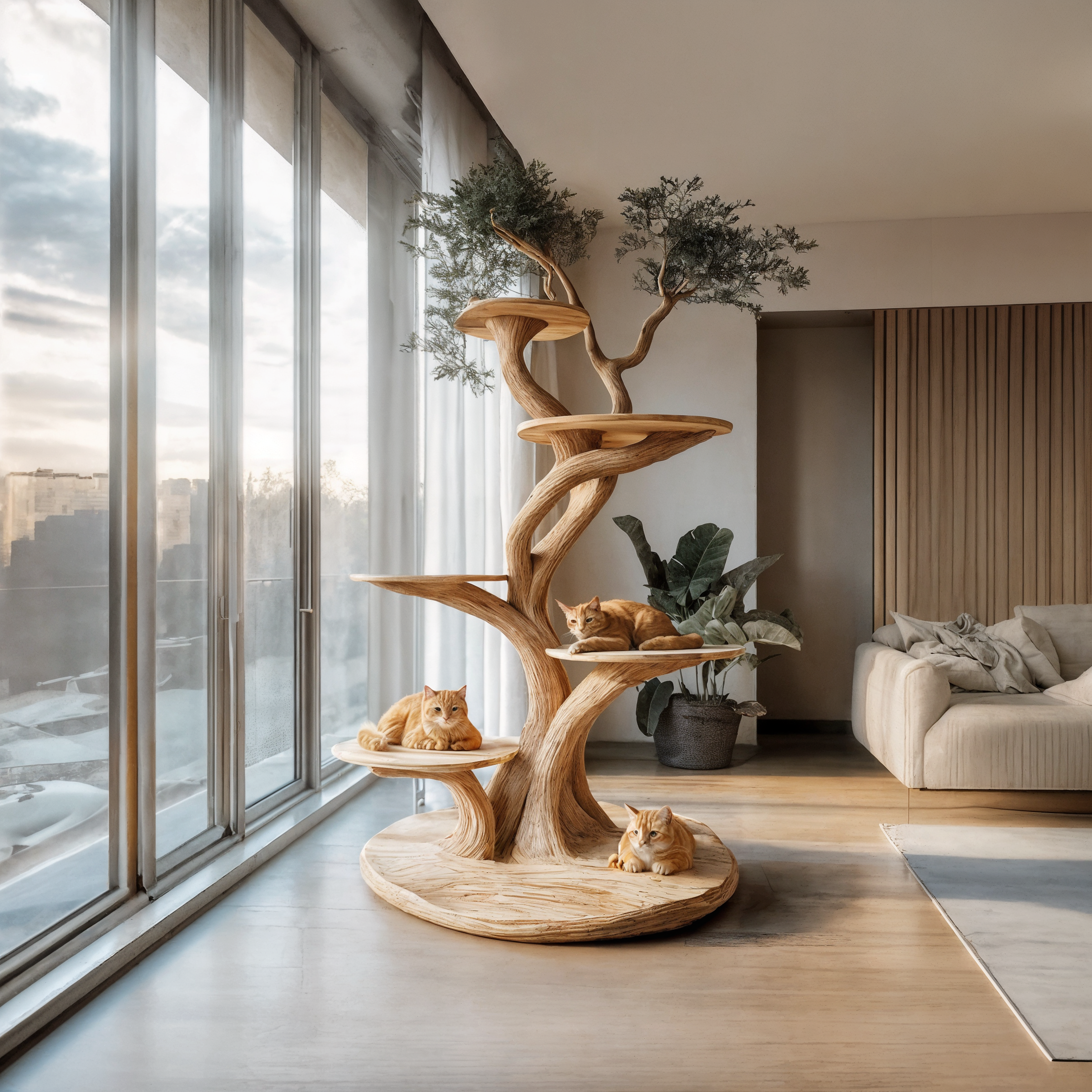 Custom Handmade Wooden Cat Tree Modern Large Climbing Tree Unique SINLTT014