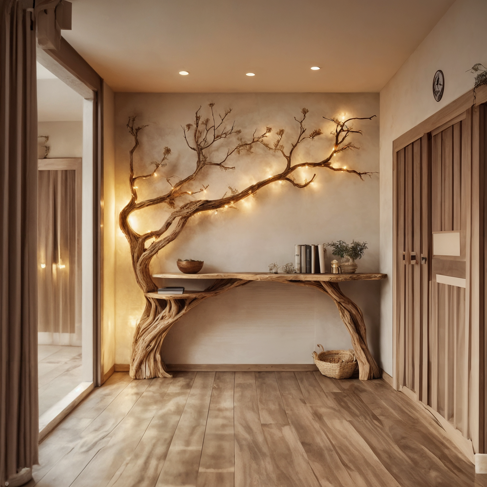 Natural Solid Wood Tree Bookshelf Rustic Side Table Farmhouse SINLCS045