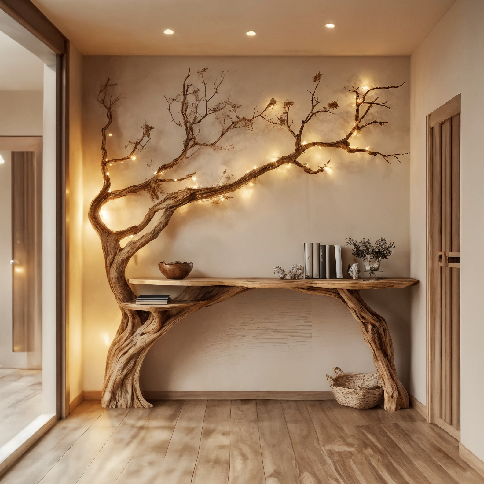 Natural Solid Wood Tree Bookshelf Rustic Side Table Farmhouse SINLCS045