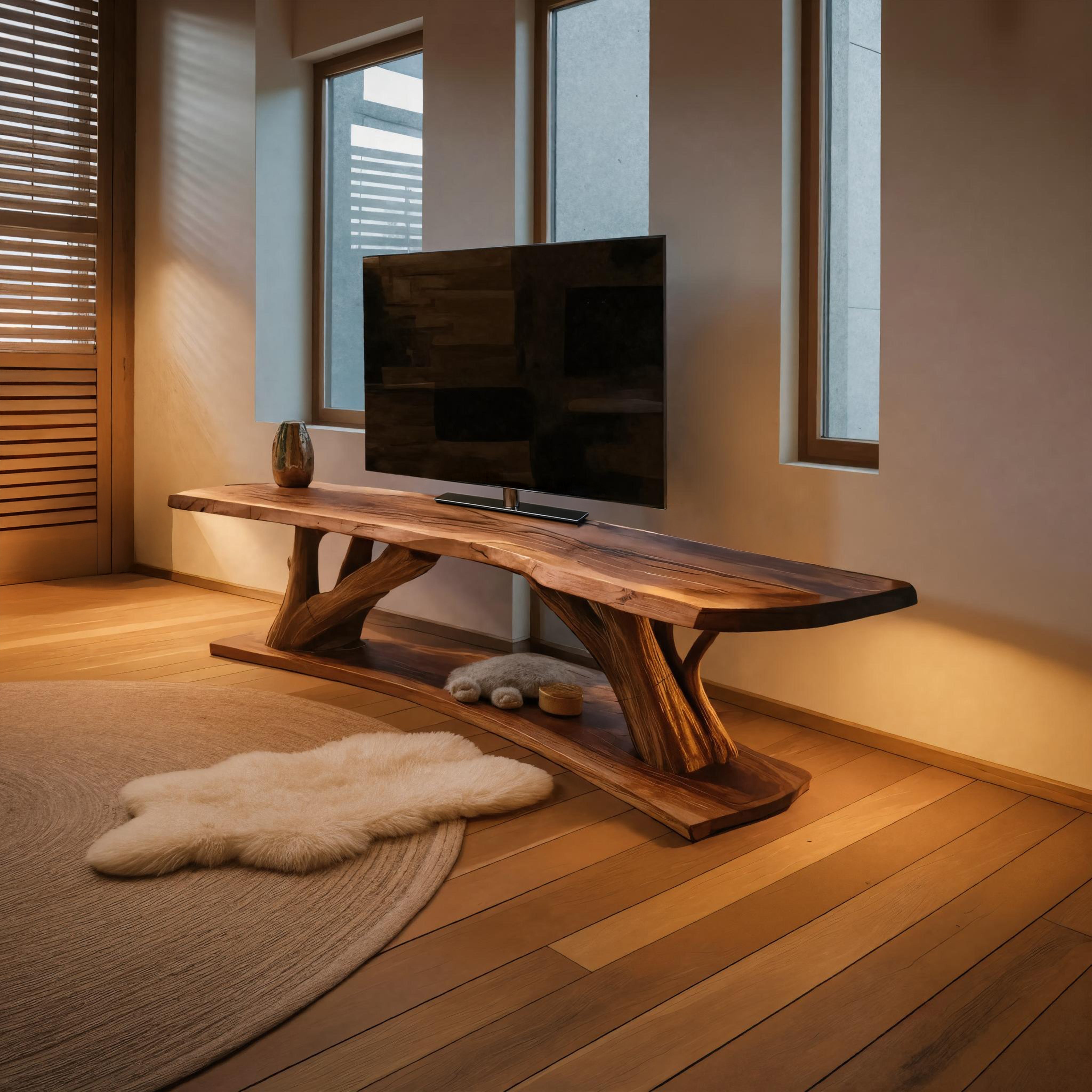Mid Century Wooden Live Edge TV Console For Festive Bedroom SILDTTRCTV021