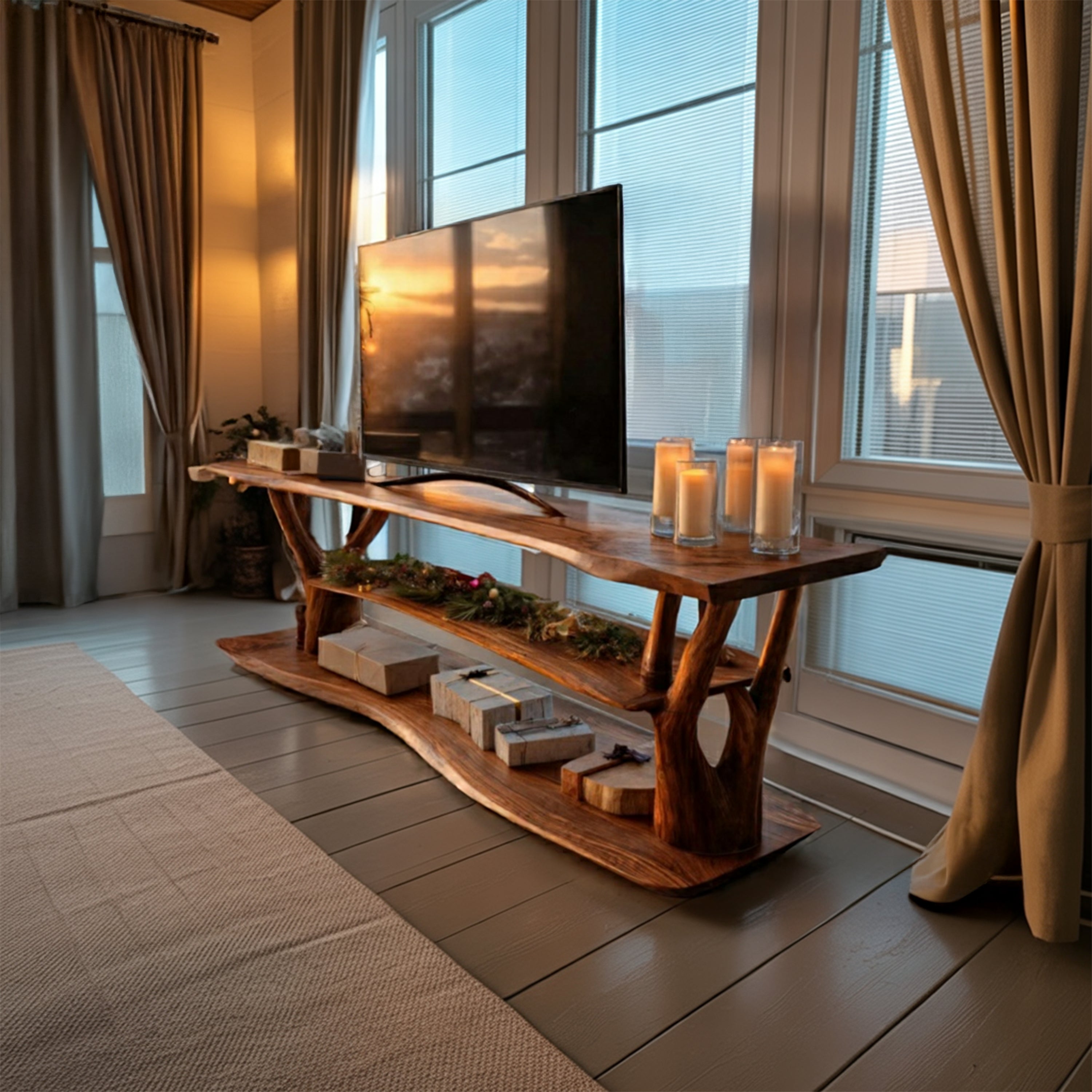 Handcrafted Live Edge Entryway TV Stand For Cozy Winter Home SILDTTRCTV011