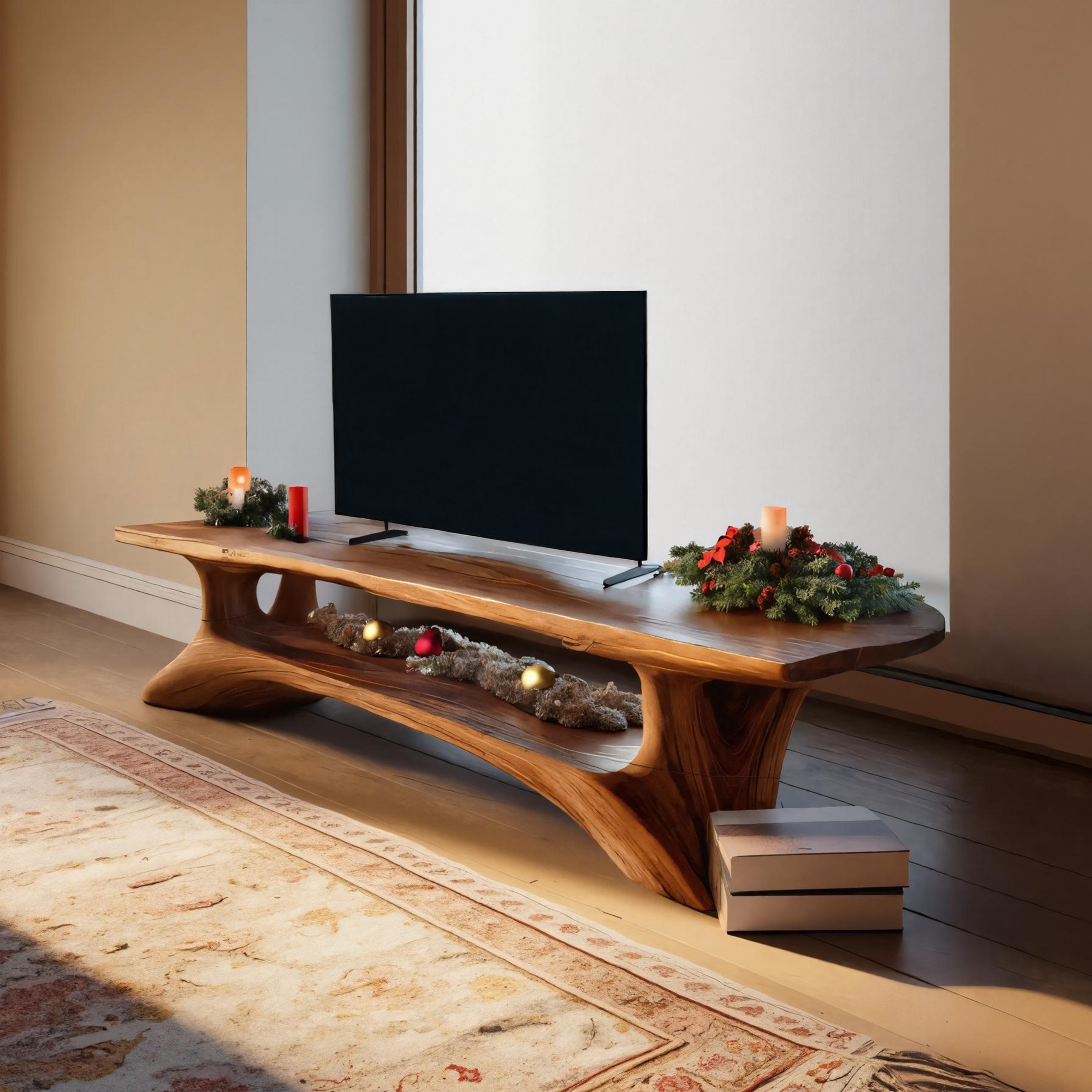 Mid Century Live Edge Entryway TV Stand For Christmas Home SILDTTRCTV017