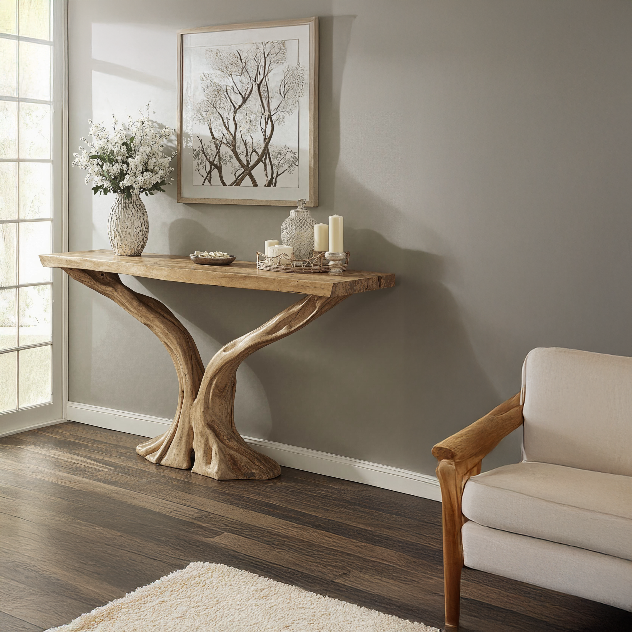 Bleached Farmhouse Console Table With Shelf - Ca 1920 Bleached Farmhouse Console Table With Shelf - Ca 1920
