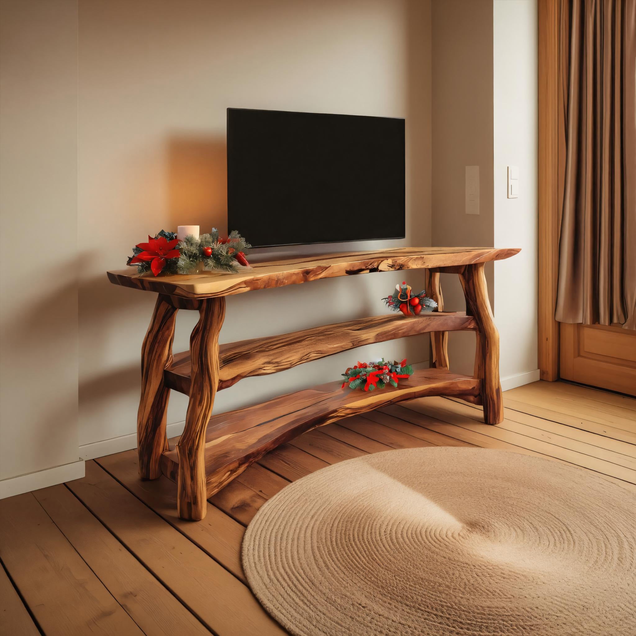 Handcrafted Wooden Live Edge TV Console For Holiday Interior SILDTTRCTV027