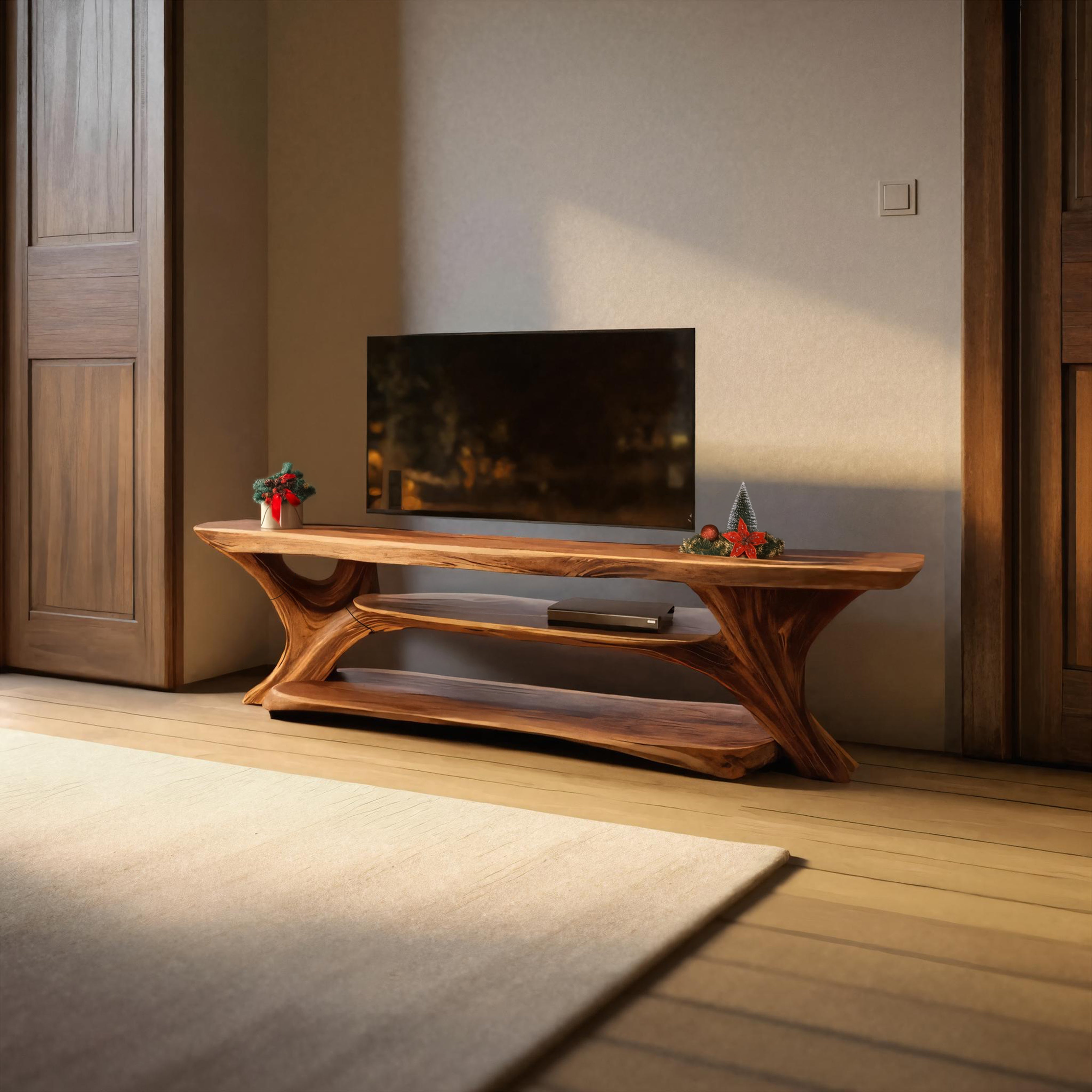 Handcrafted Live Edge Entryway TV Stand For Winter Holiday Style SILDTTRCTV047