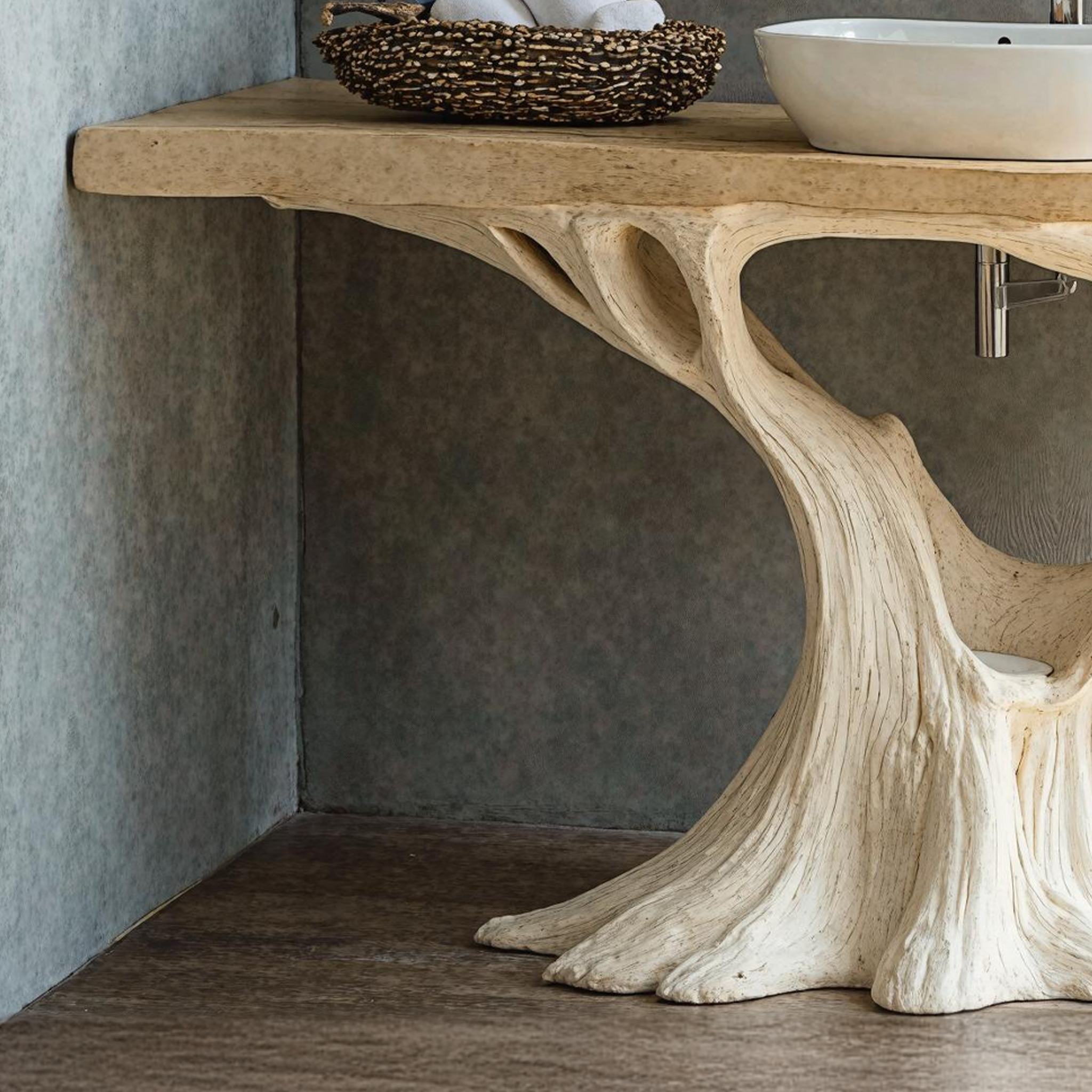 Rustic Natural Wood Bathroom Vanity For Warm Farmhouse Bathrooms SILDTBRV145