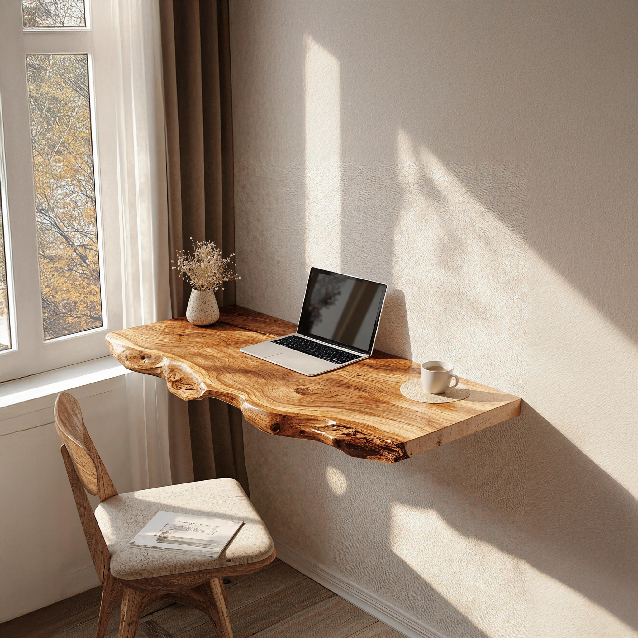 Rustic Wooden Floating Table For Comfort Oriented Bedroom Design SILDTFLD022