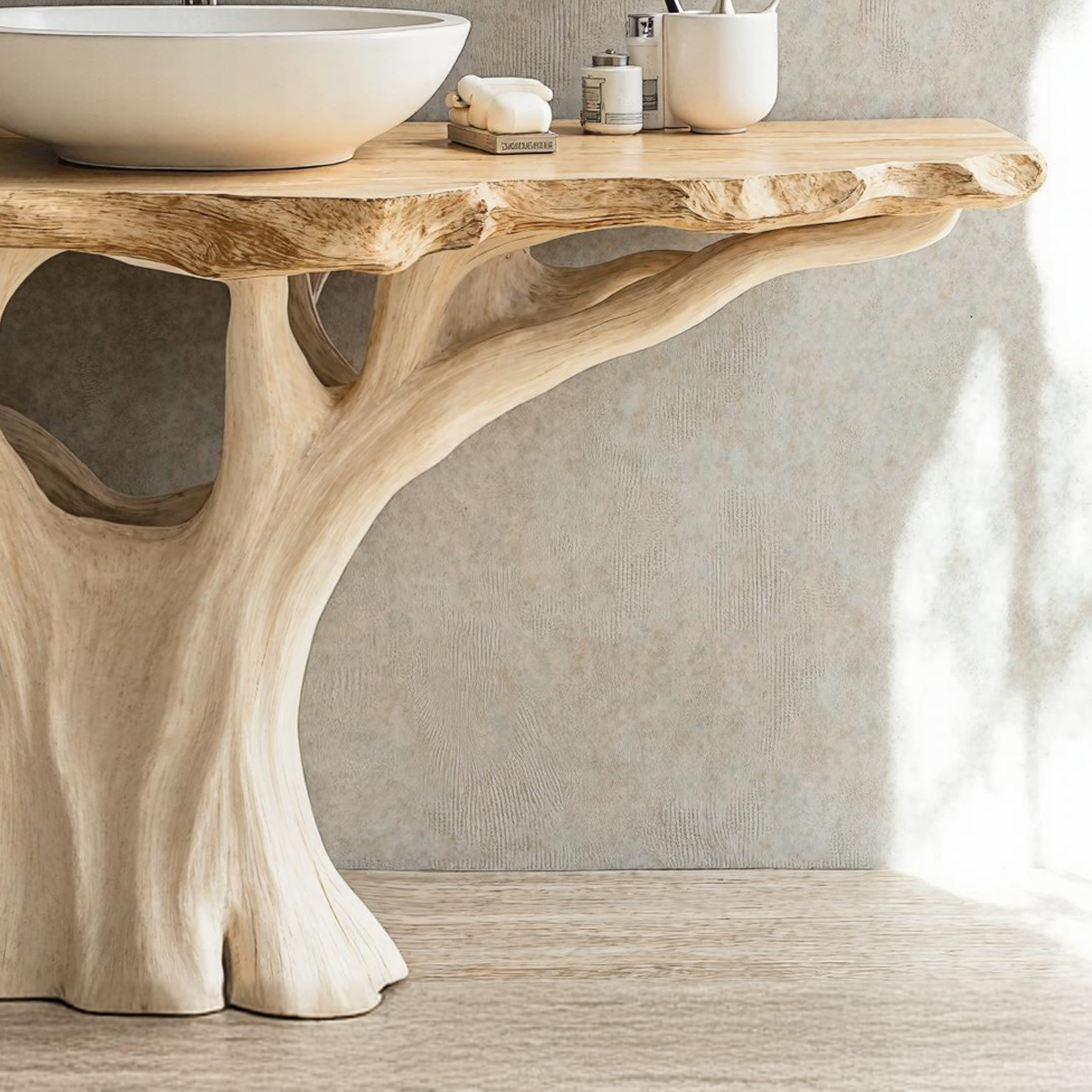Handcrafted Natural Wood Bathroom Vanity With Artistic Nature Touch SILDTBRV140