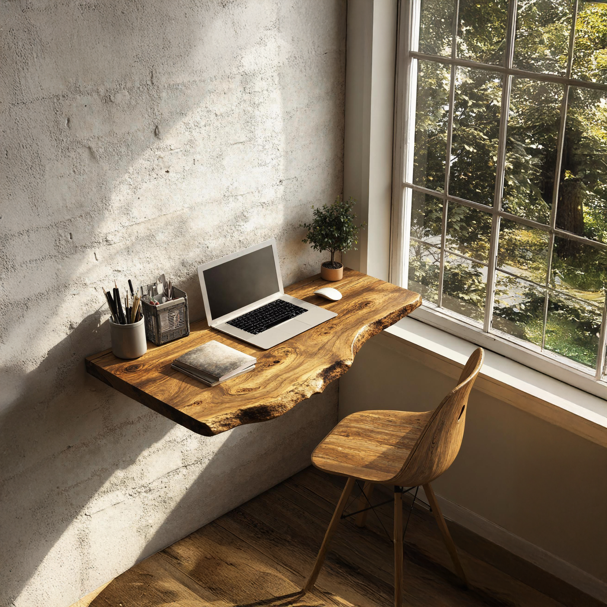 Mid Century Solid Wood Floating Desk For Smart Furniture Arrangement SILDTFLD021