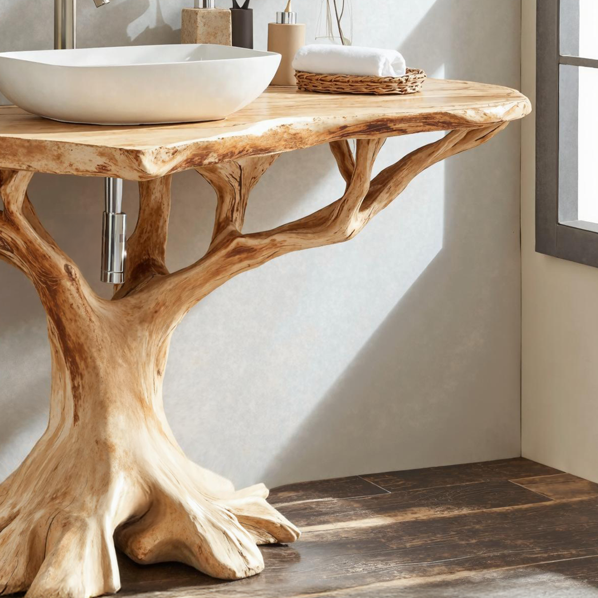 Live Edge Wood Bathroom Vanity Handcrafted For Nature-Inspired Spaces SILDTBRV135
