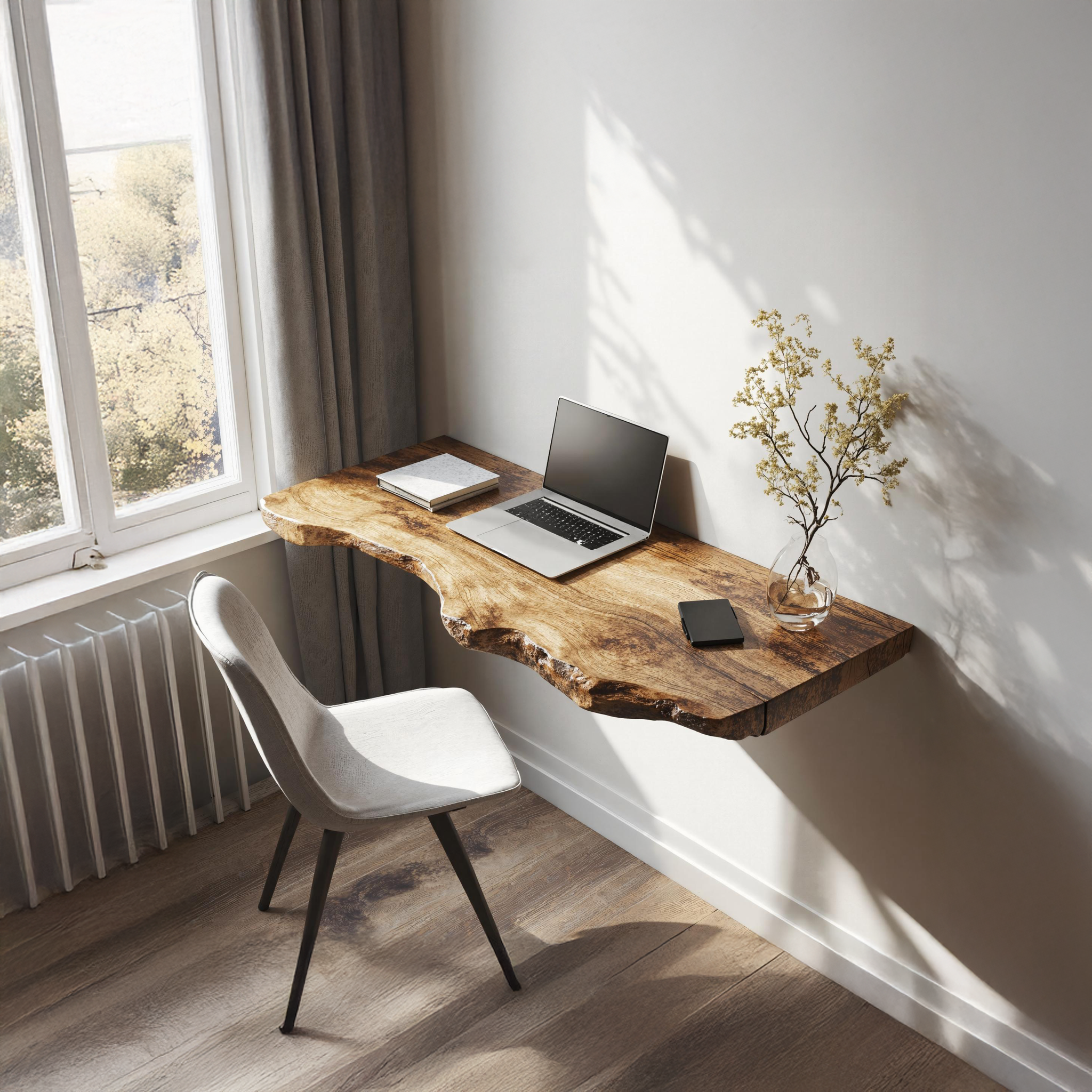 Farmhouse Solid Wood Floating Desk For Organic Living Room Design SILDTFLD027
