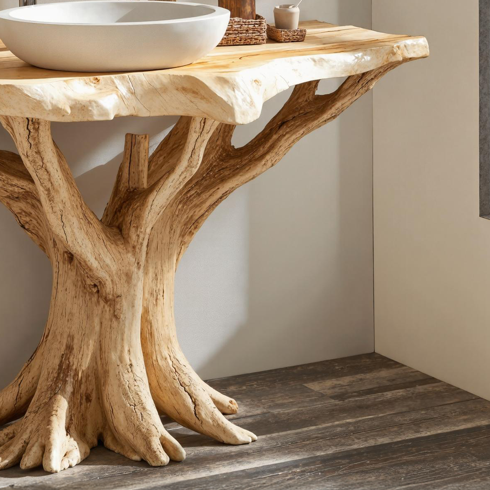 Live Edge Wood Vanity With Natural Tree Base For Eco Bathrooms SILDTBRV139