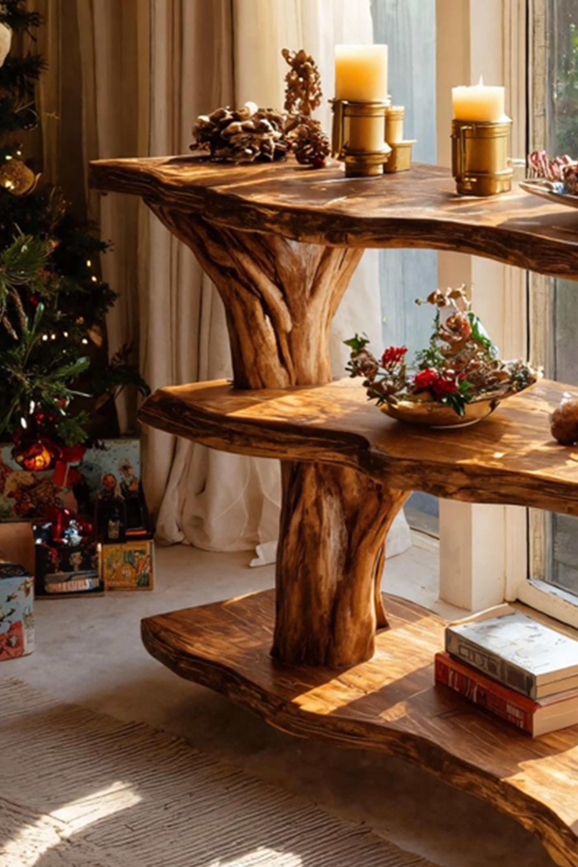 Rustic Wooden Live Edge Console Table For Christmas Furniture Accent SILDTTNCSC018