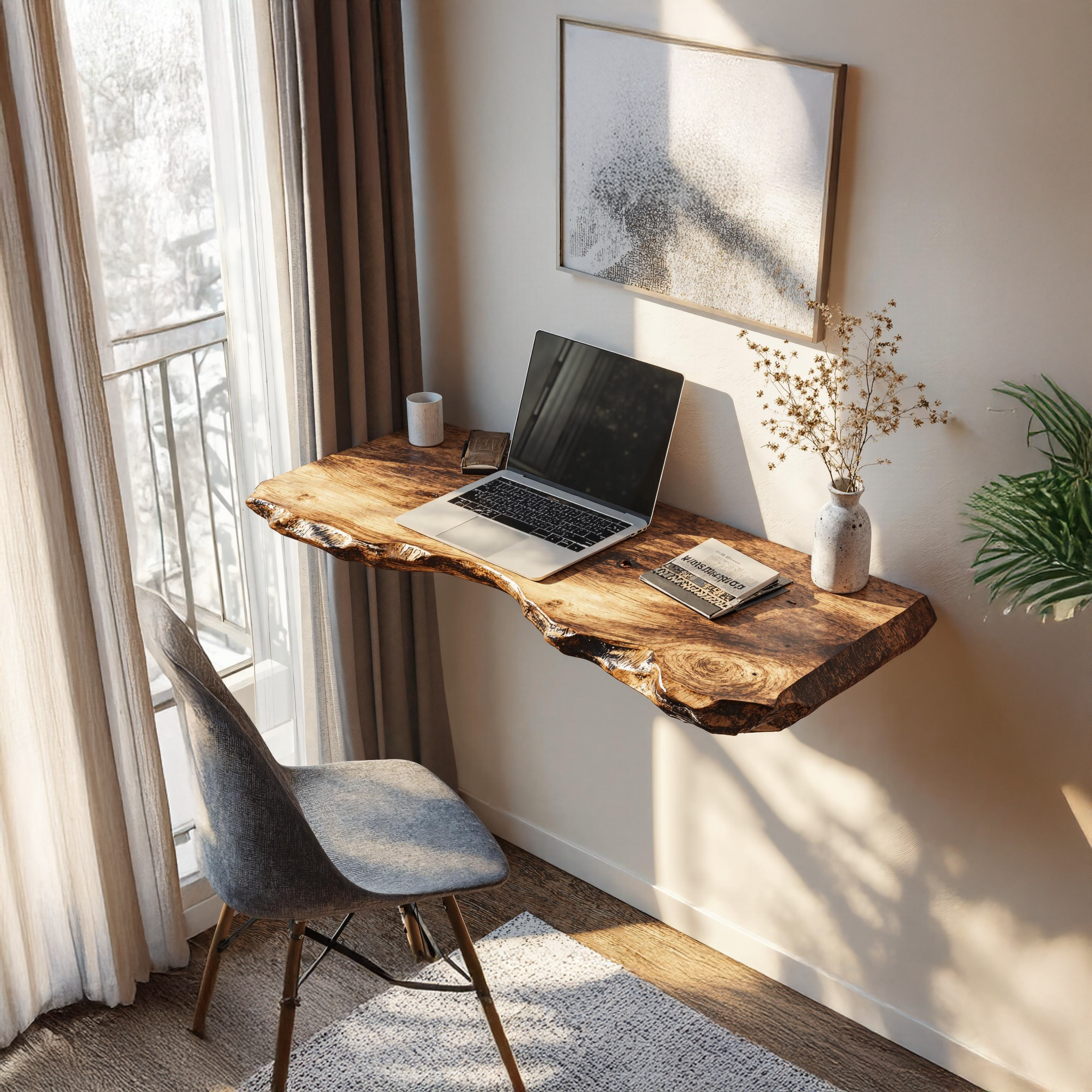 Rustic Wooden Floating Table For Warm Bedroom Atmosphere SILDTFLD014