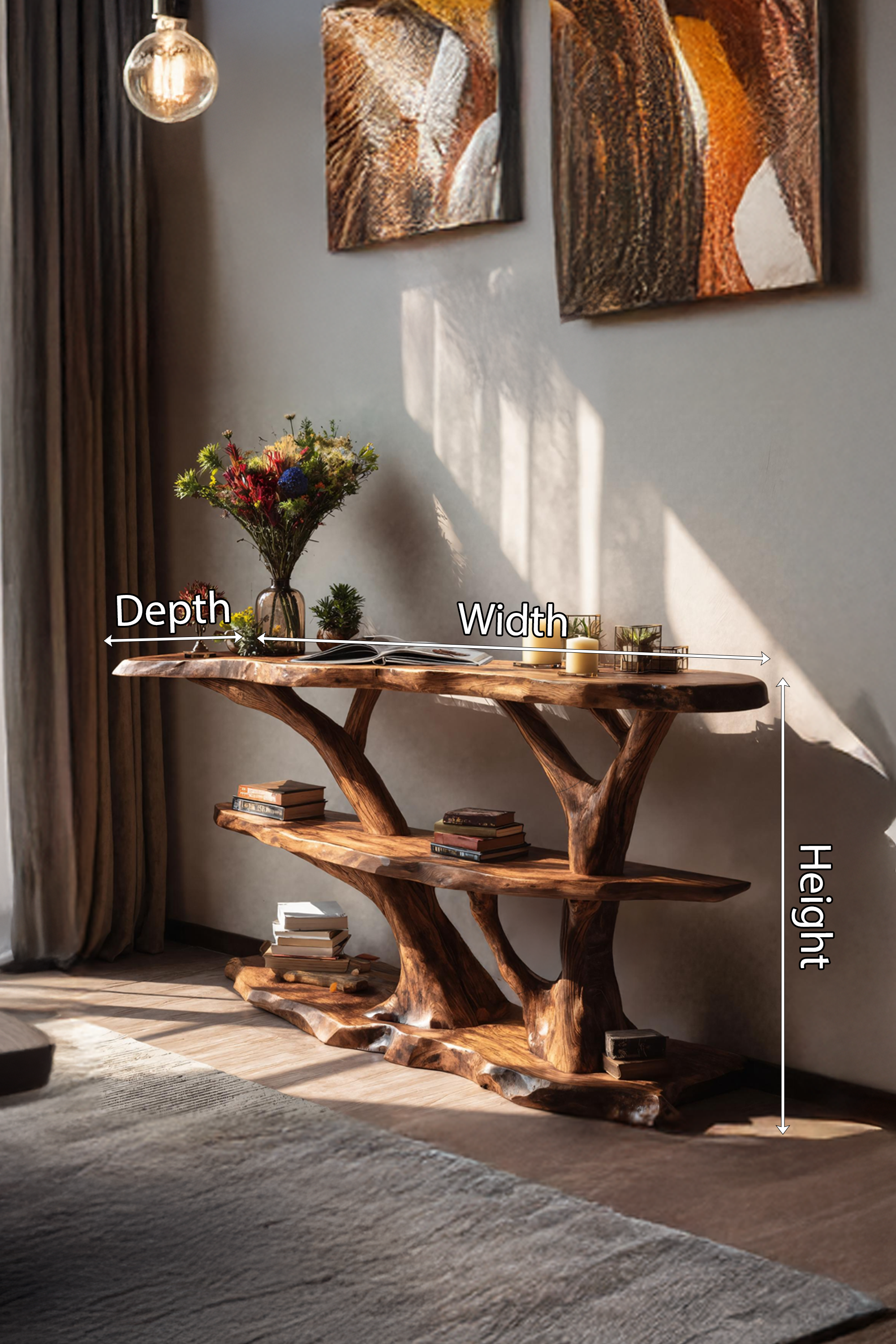 Mid Century Wooden Live Edge Console Table For Interior Entryway Design SILDTTNCS038