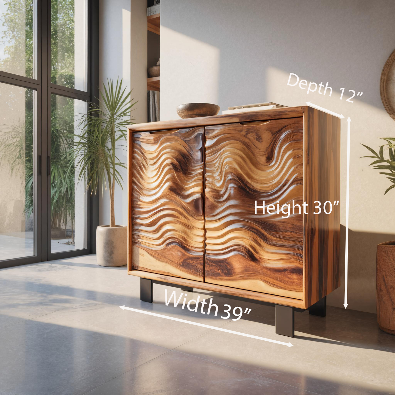 Modern Wavy Front Wooden Cabinet Artistic Sideboard For Entryway Or Living Room SITHTTSD006