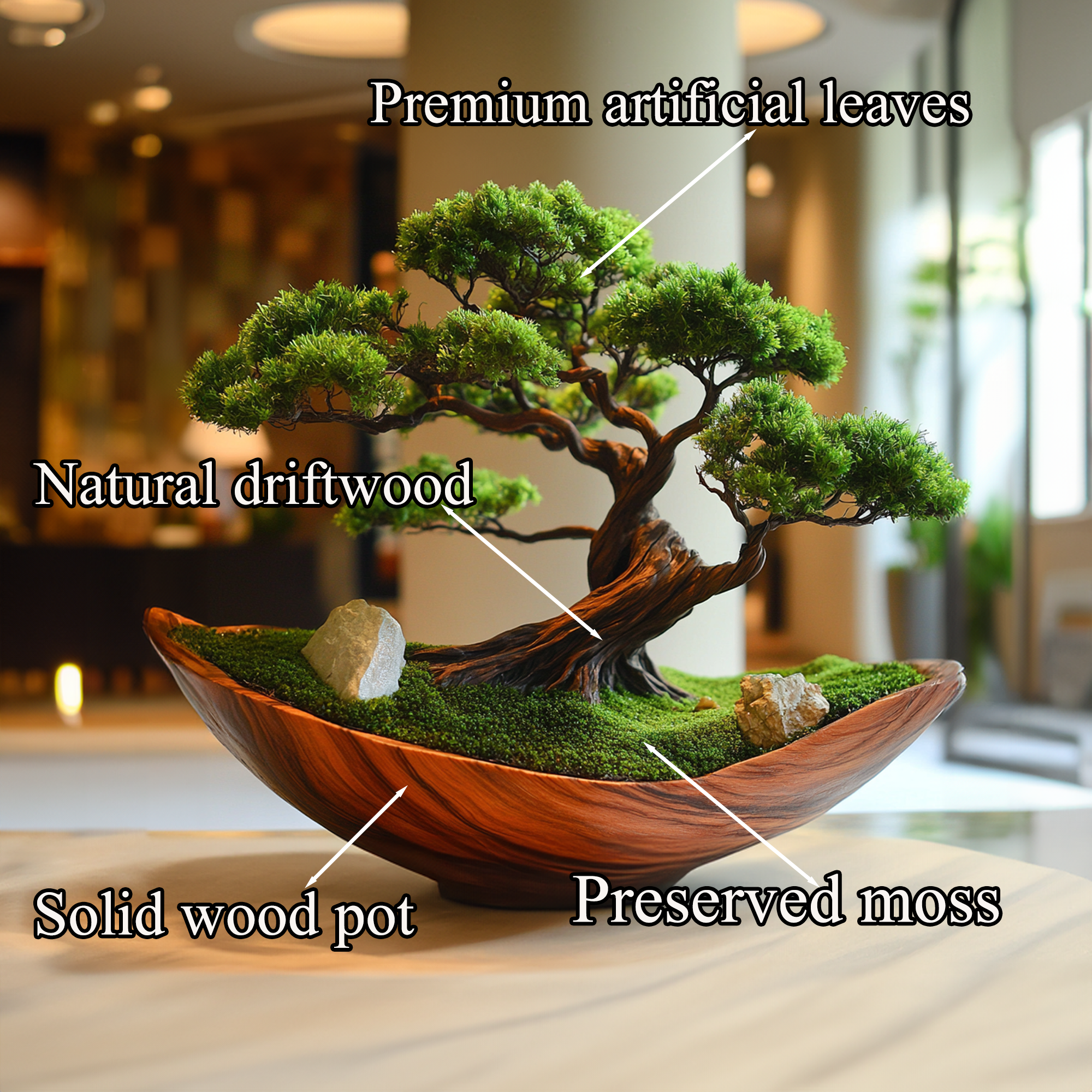 Moss Preserved Wooden Planter Driftwood Bowl SINLBD012