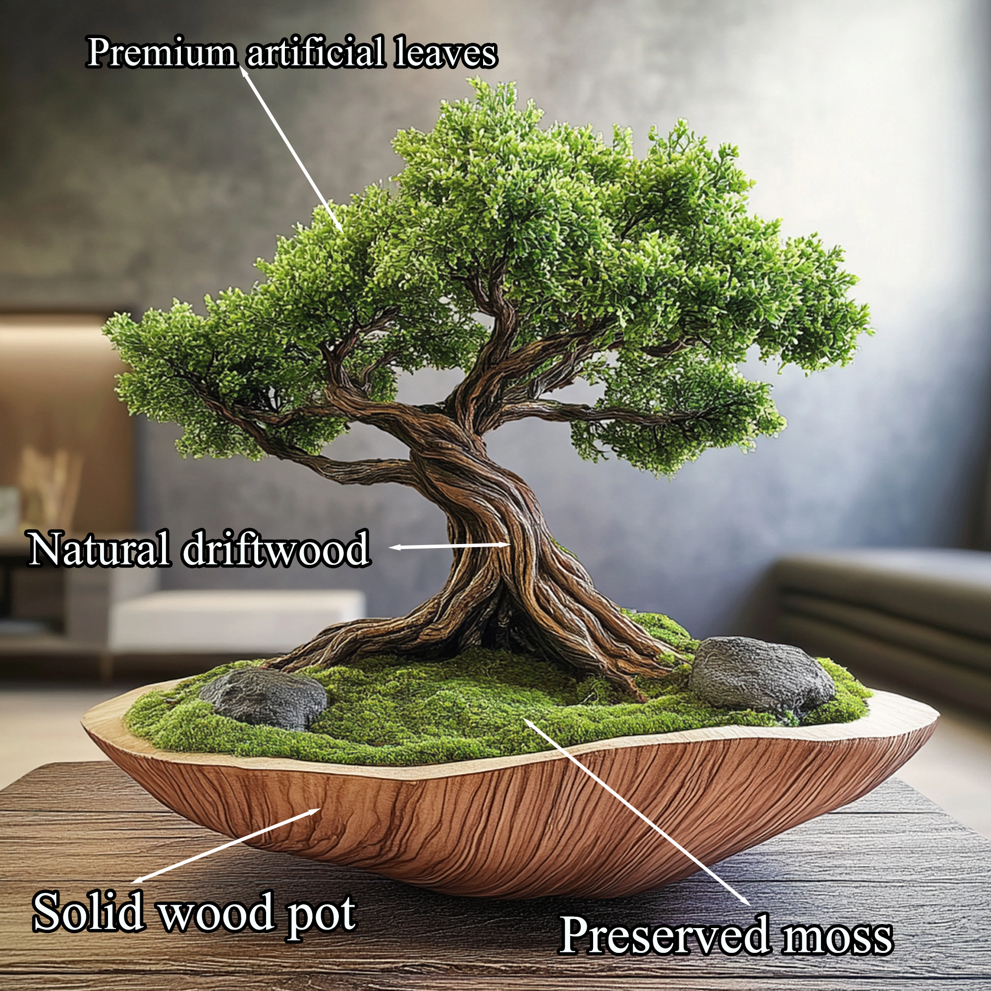 Driftwood Preserved Moss Bonsai Tree Pot Wood Sculpture SINLBD004