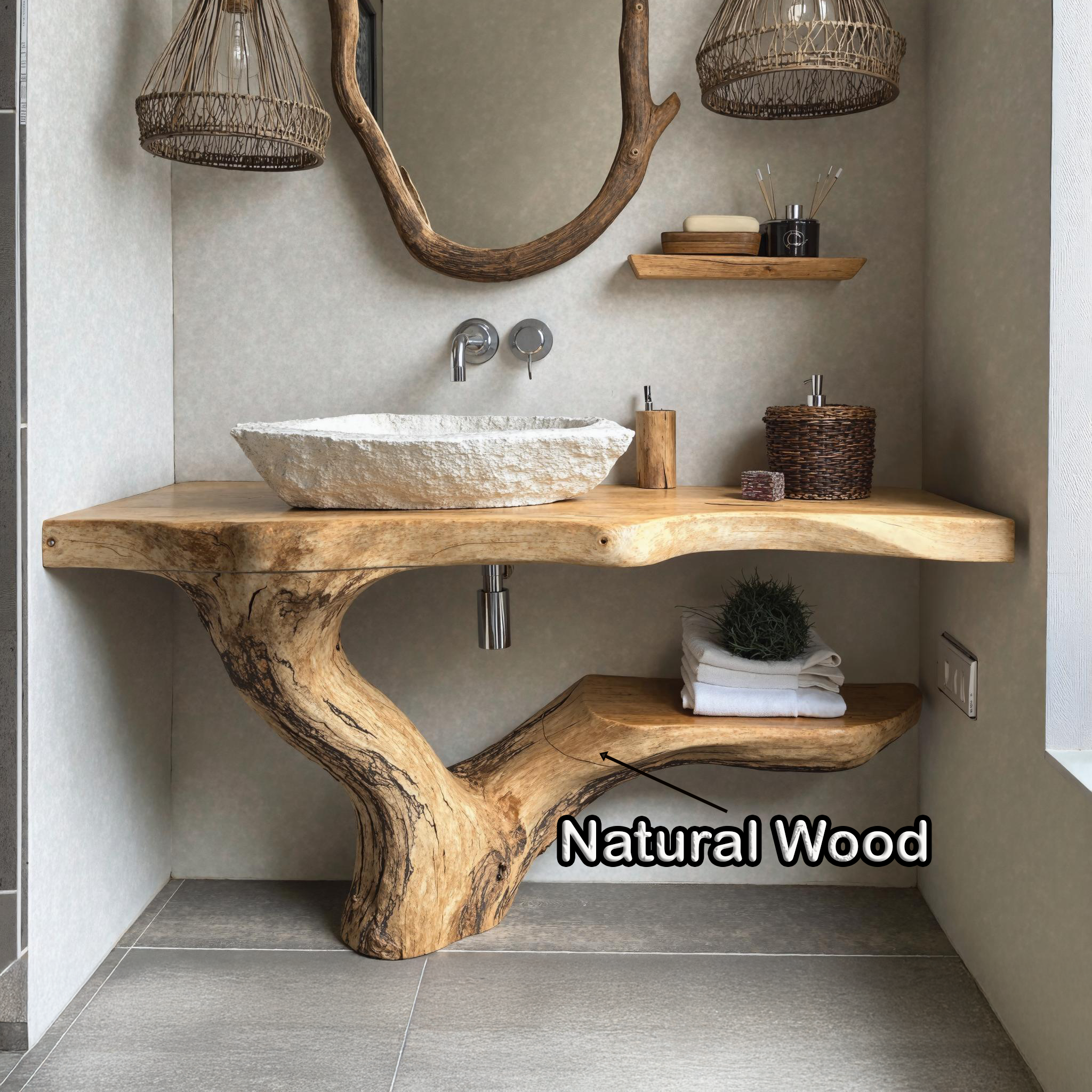 Natural Wood Bathroom Vanity With Open Shelving For Rustic Spaces SILDTBRV160