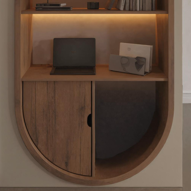 Arched Wooden Wall Bookshelf With Cabinet And Lighting For Living Room Or Office SITHHNBS014