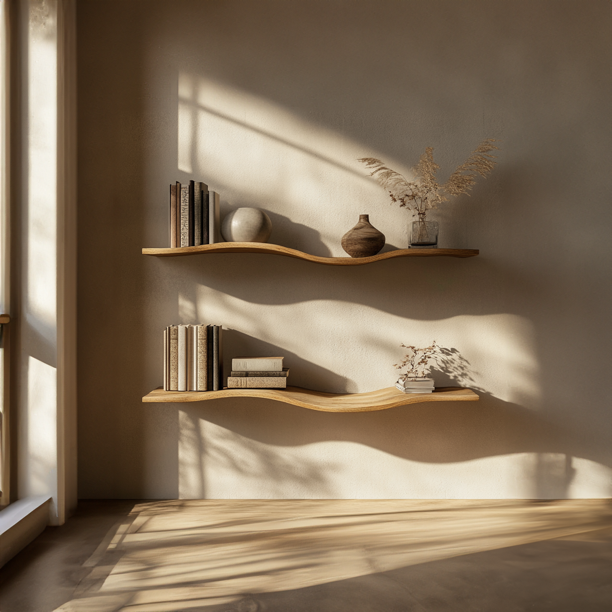 Wavy Wall Shelf Long Floating Shelf Bed Room Modern Design SINLWV005
