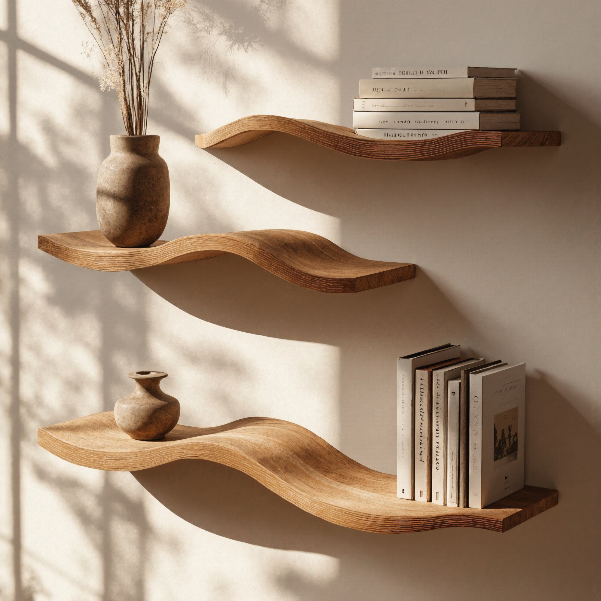 Wavy Wood Floating Shelves Living Room Farmhouse Live Edge Shelf  SINLWV003