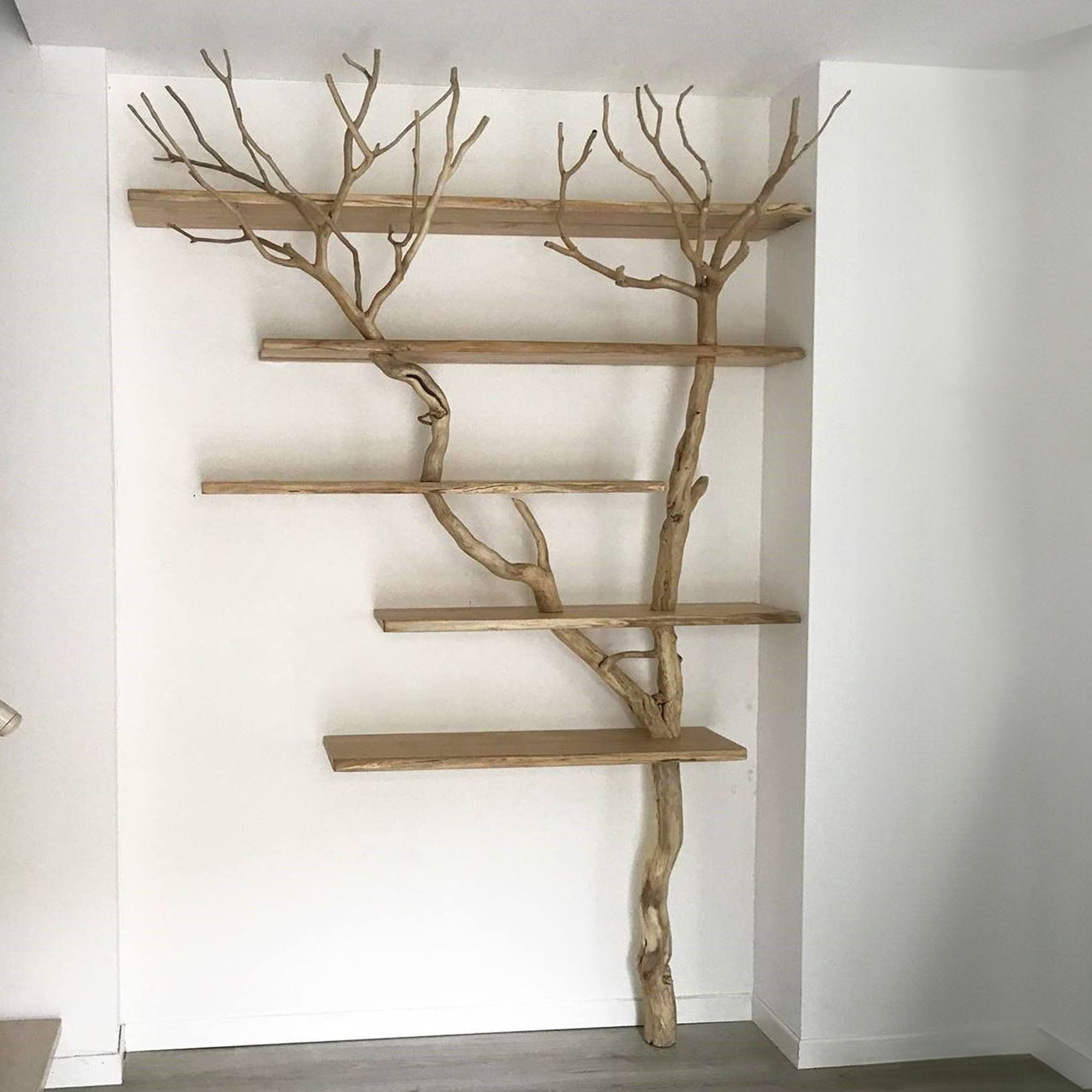 Tree Branch Floating Corner Shelf Solid Wood For Book Lover Gift SINLTB032