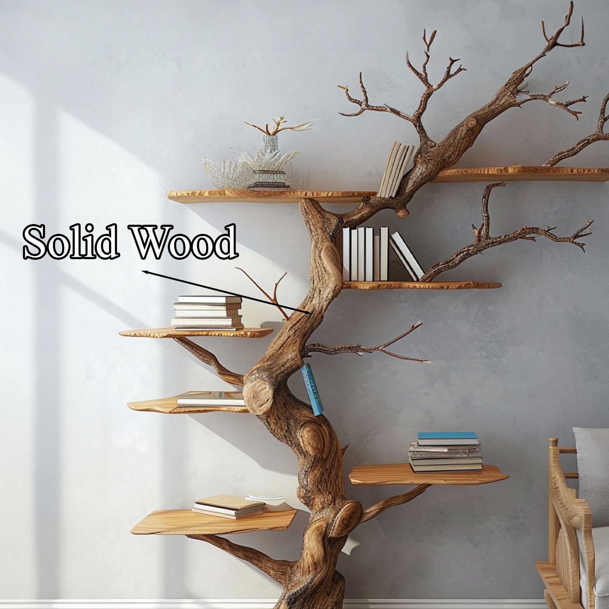 Rustic Tree Branch Floating Shelves Nursery Bookshelf SINLTB036