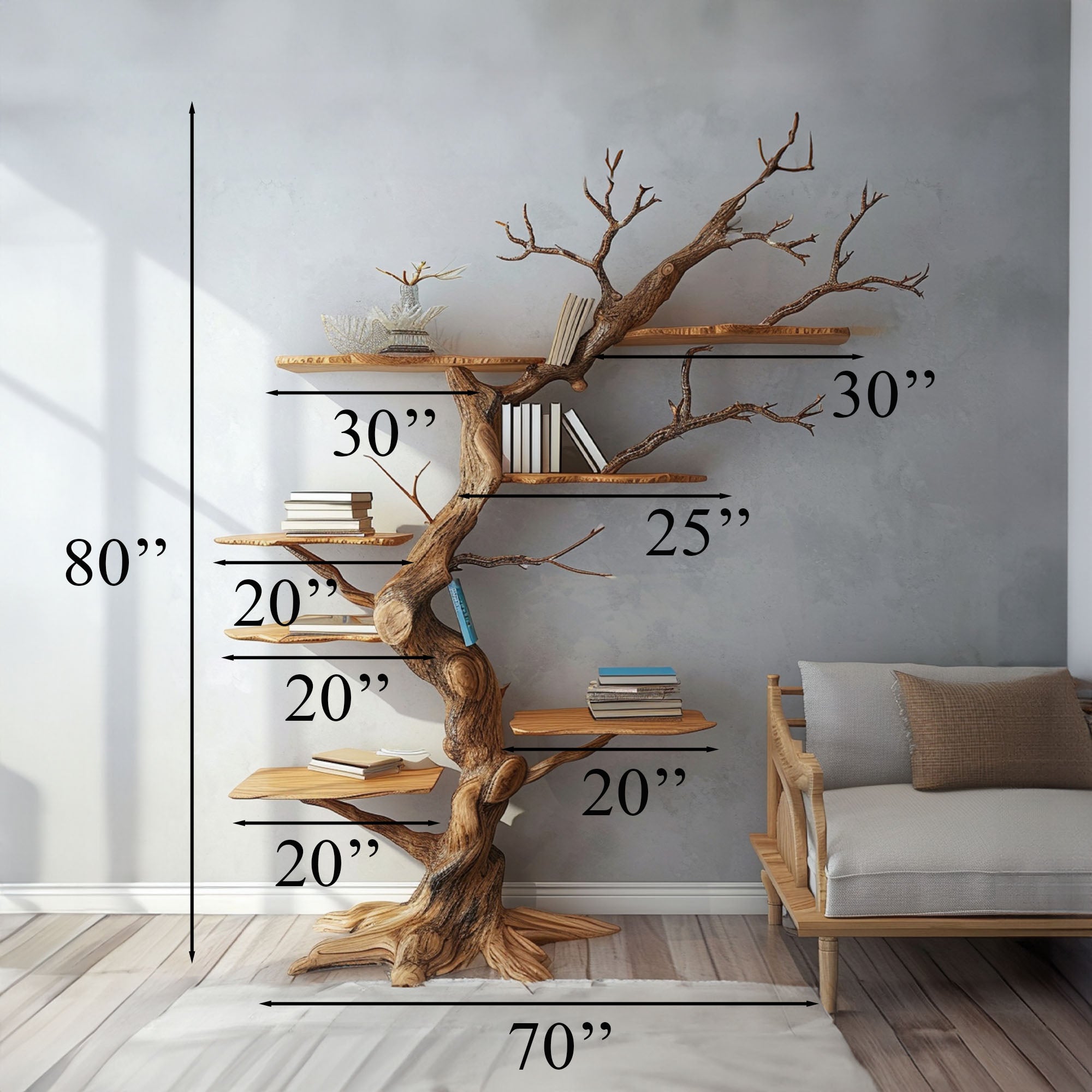 Rustic Tree Branch Floating Shelves Nursery Bookshelf SINLTB036