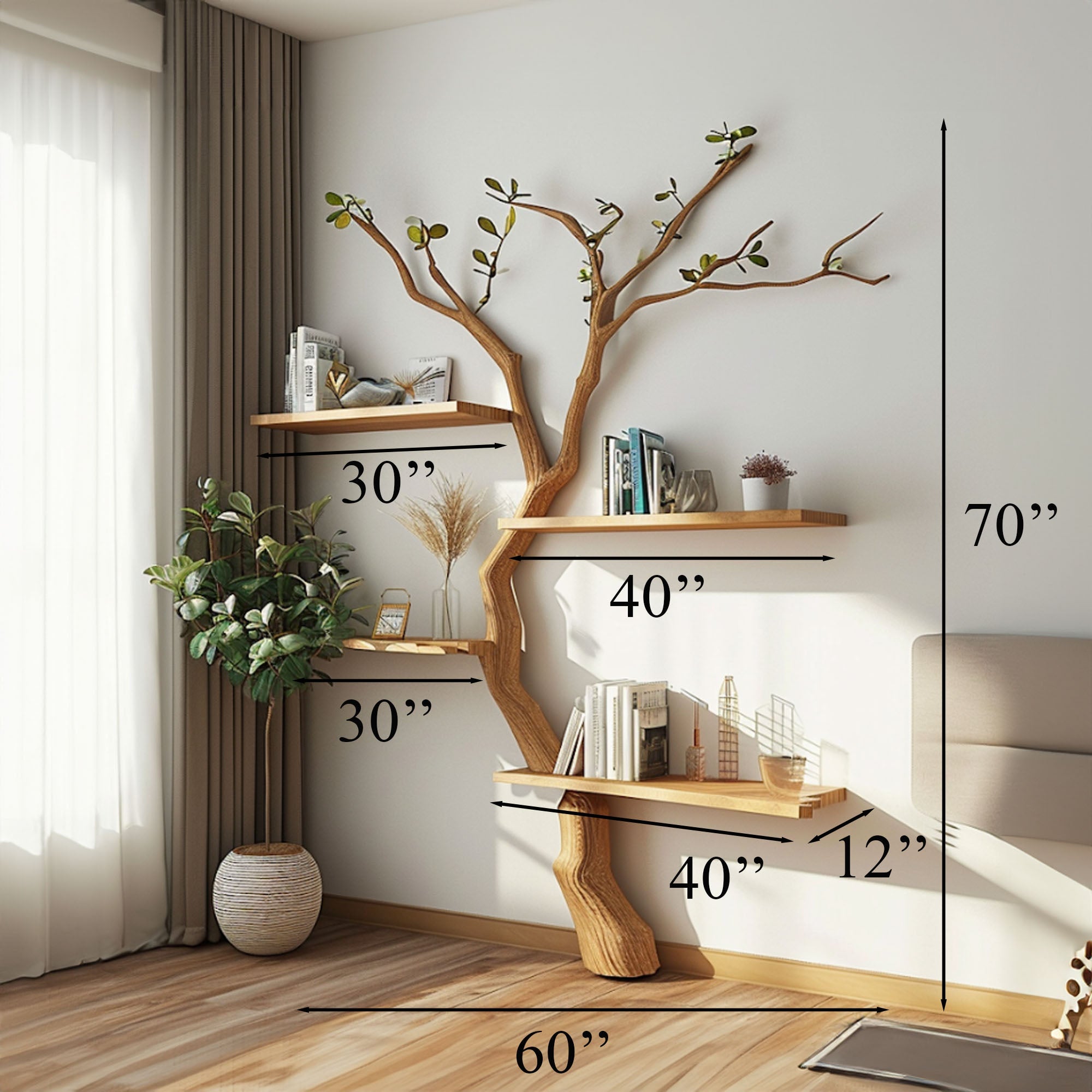 Custom Tree Branch Floating Shelves Bookcase SINLTB038