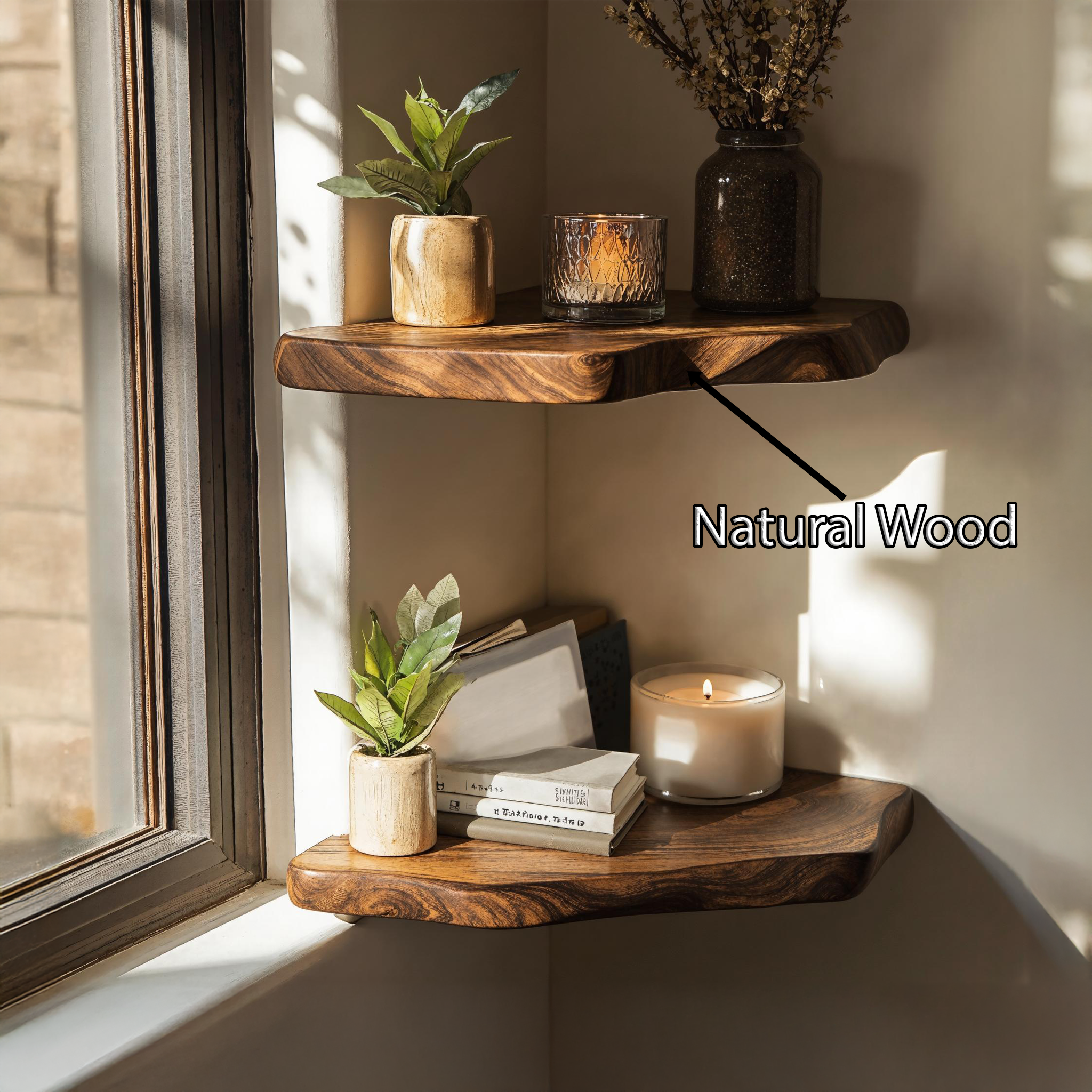Minimalist Floating Wood Corner Shelf For Spa Bathroom SILDTCN069
