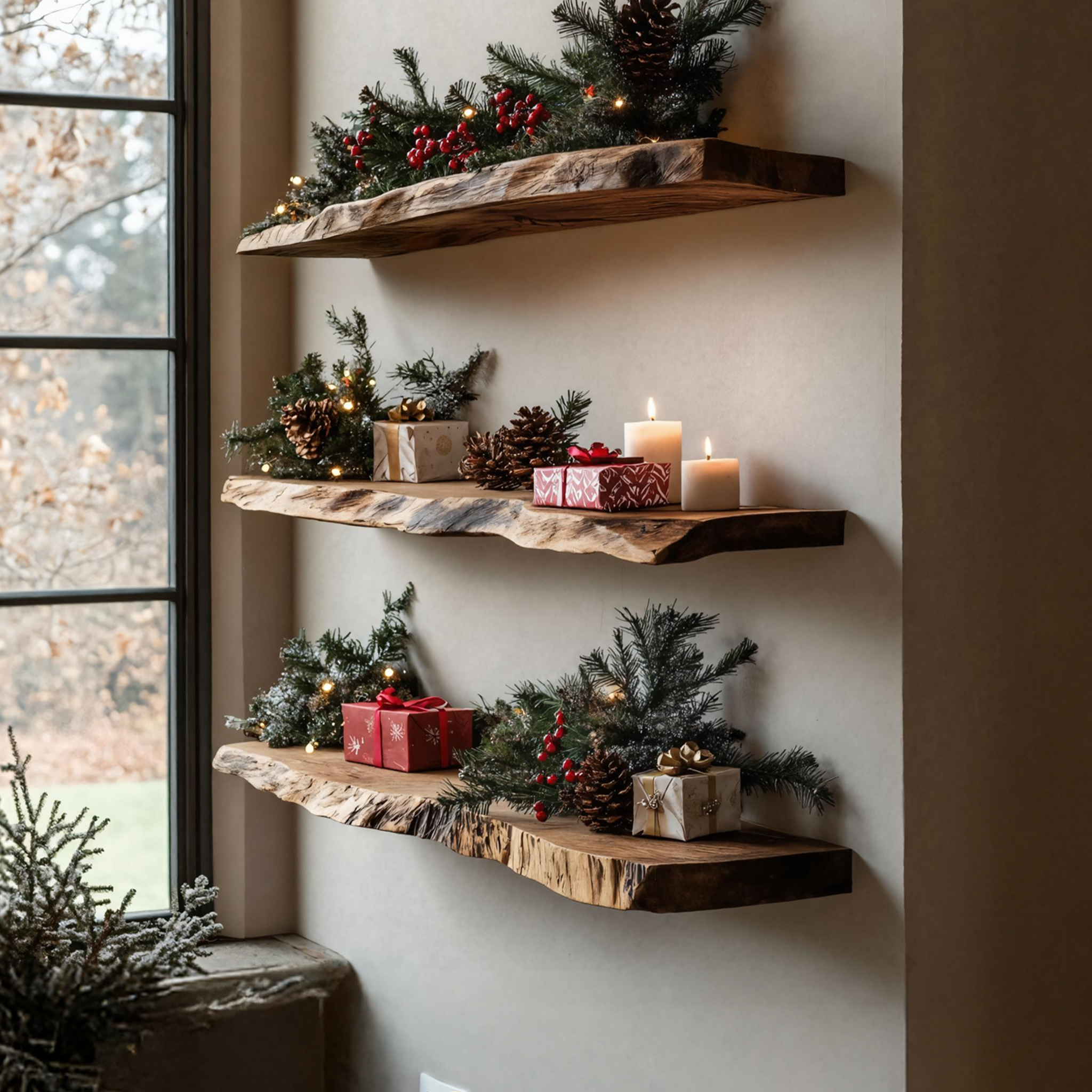 Farmhouse Wooden Floating Shelf For Xmas Entryway Furniture Decor SILDTTNCFL034