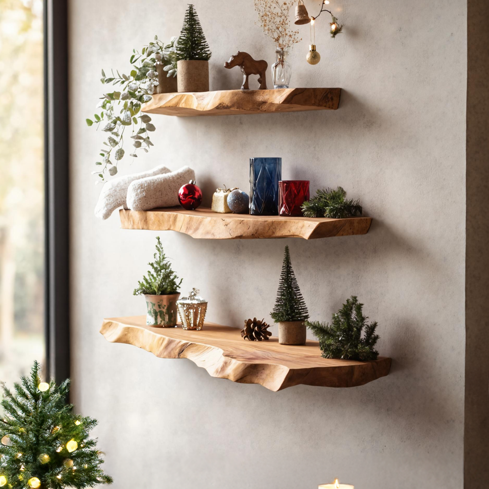 Farmhouse Wooden Floating Shelf For Festive Entryway Christmas Decor SILDTTNCFL014