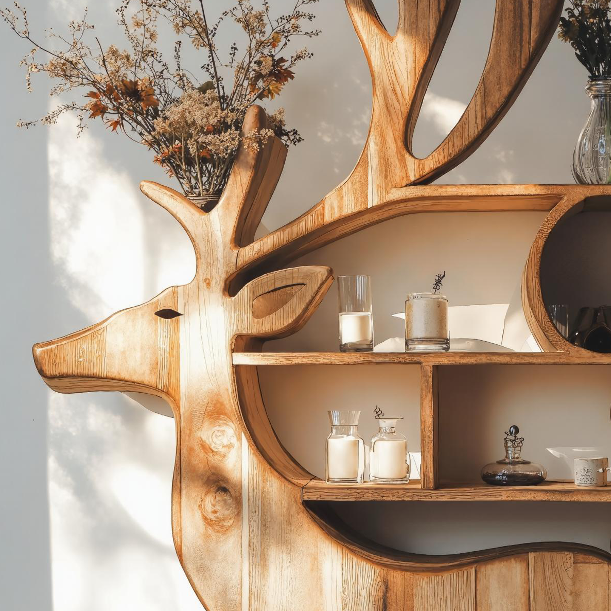 Customizable Wooden Deer Shelf For Living Room Storage SILDTDE014