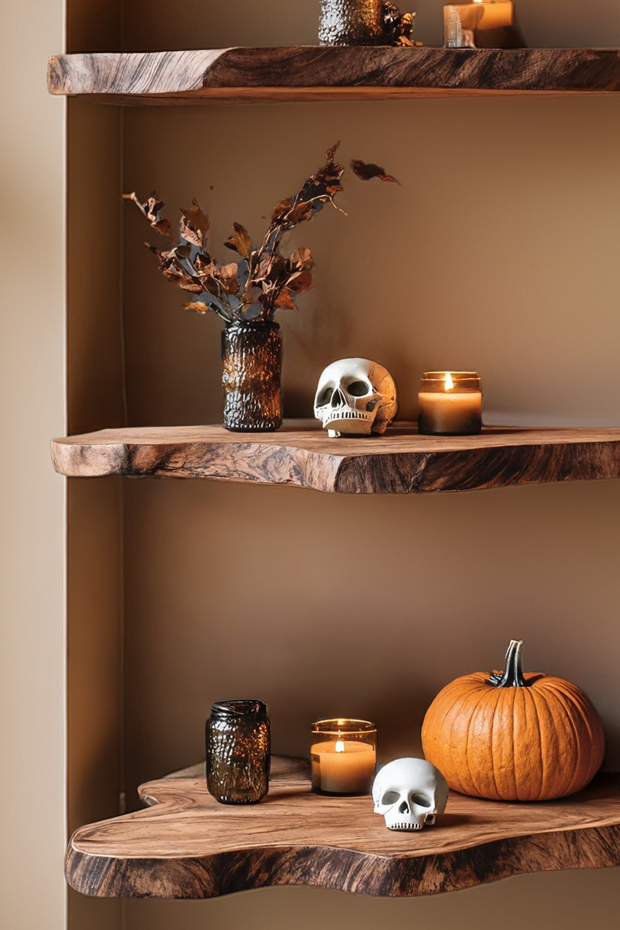 Handcrafted Wooden Floating Shelf In Halloween Style For Living Room SILDTTRHFL024