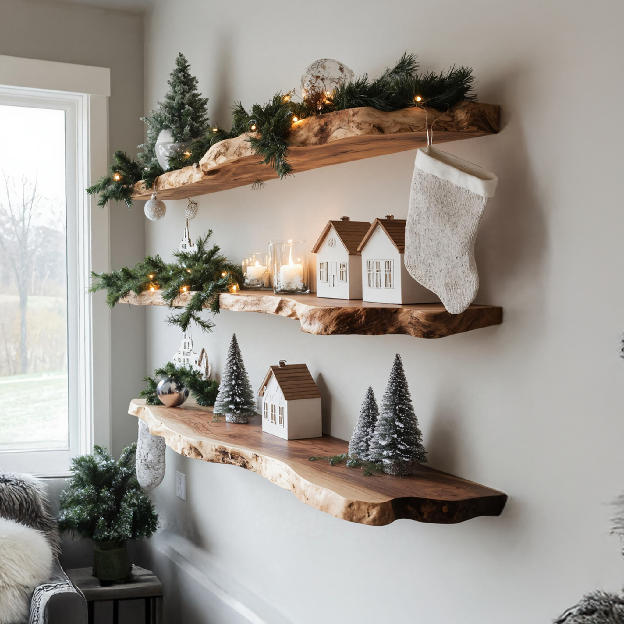 Farmhouse Solid Wood Floating Shelf For Cozy Xmas Bedroom Decor SILDTTNCFL010