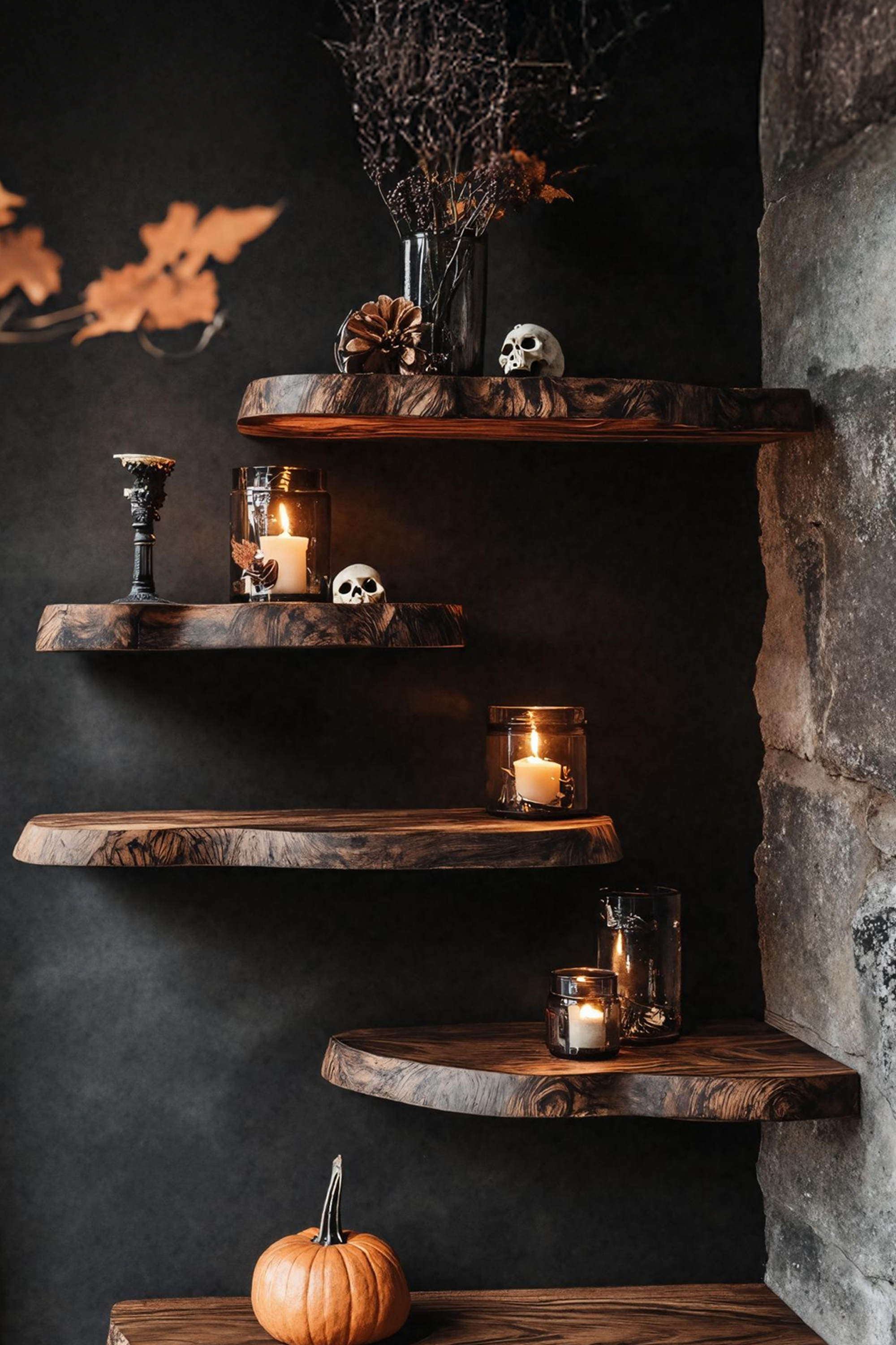 Rustic Wooden Floating Shelf For Entryway Design Vintage Halloween Look SILDTTRHFL002