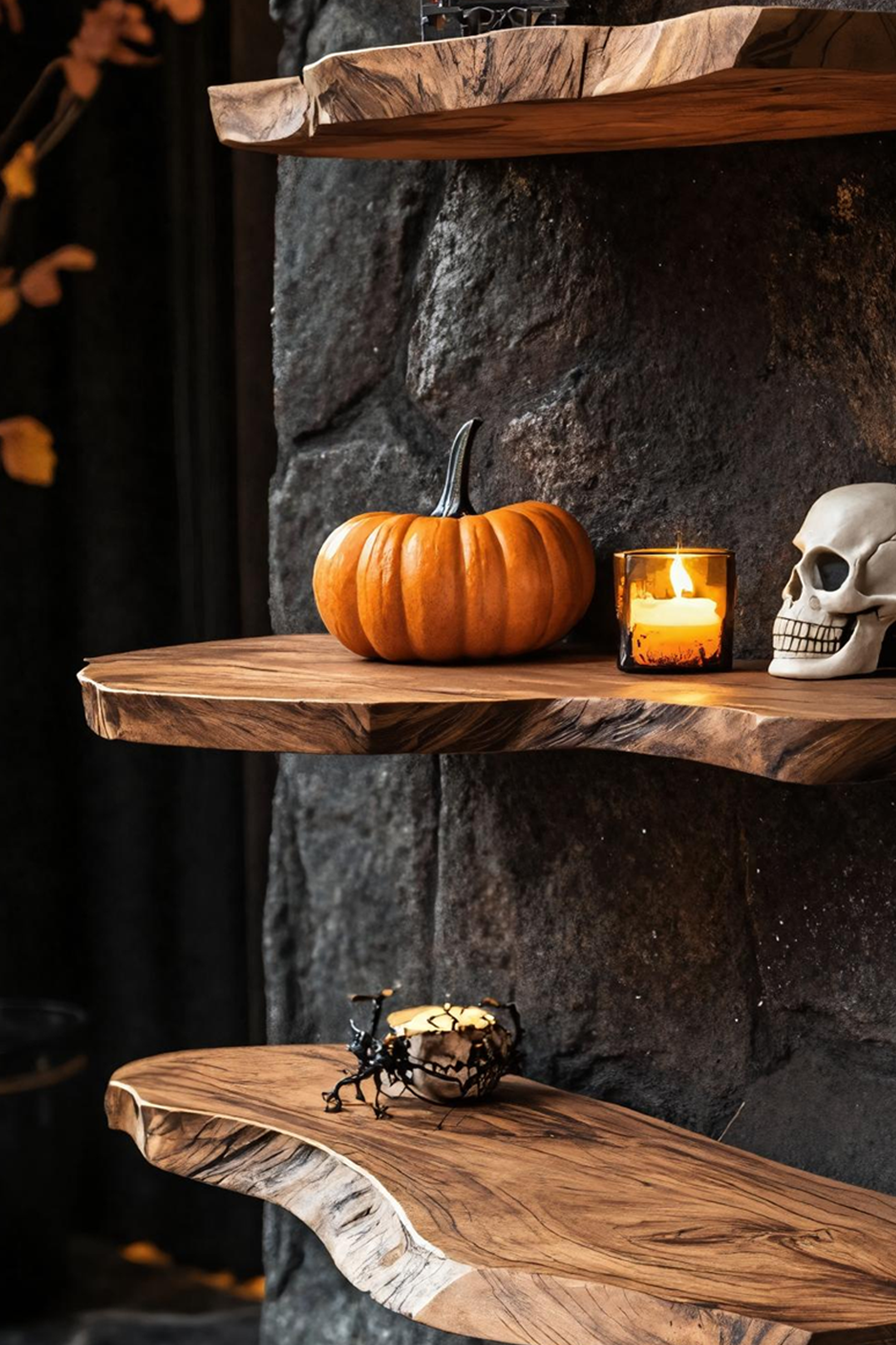 Handcrafted Solid Wood Shelf For Bedroom Decor And Cozy Halloween Ambience SILDTTRHFL017