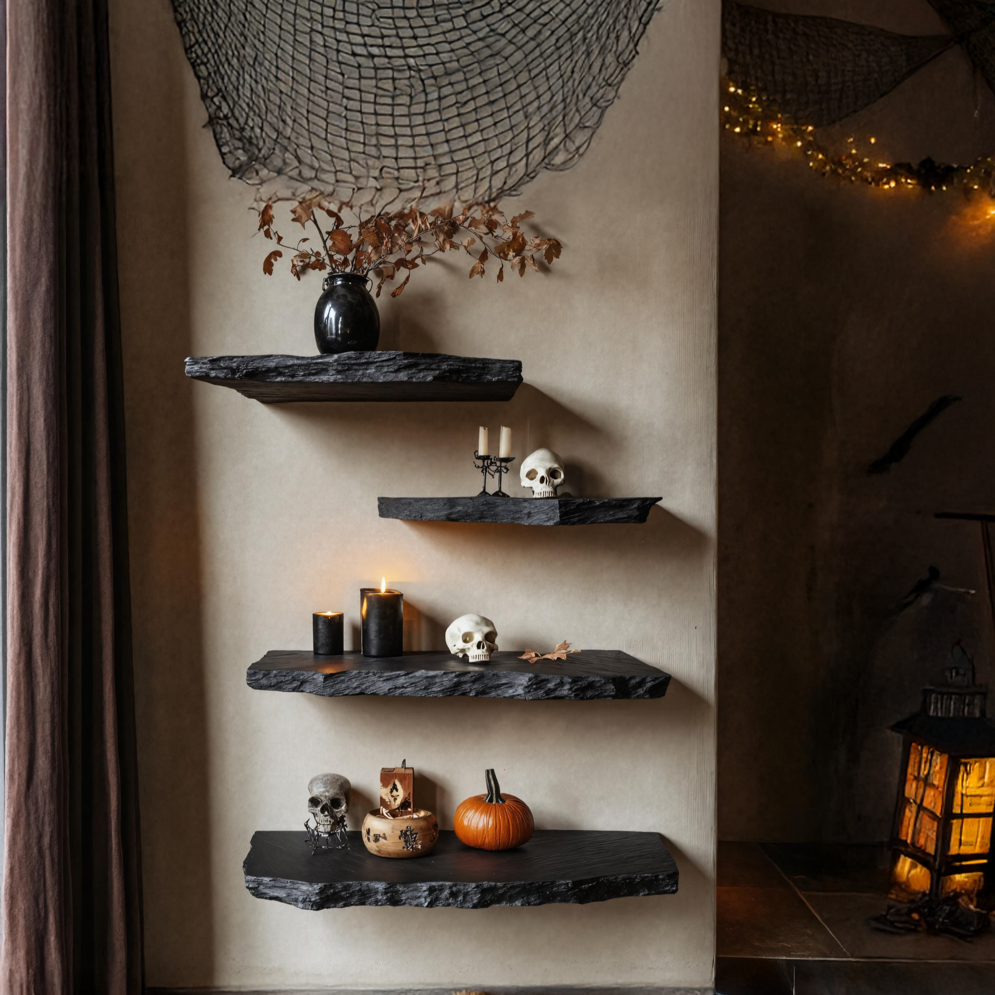 Mid Century Wooden Floating Shelf For Living Room Halloween Storage Decor SILDTTRHFL011